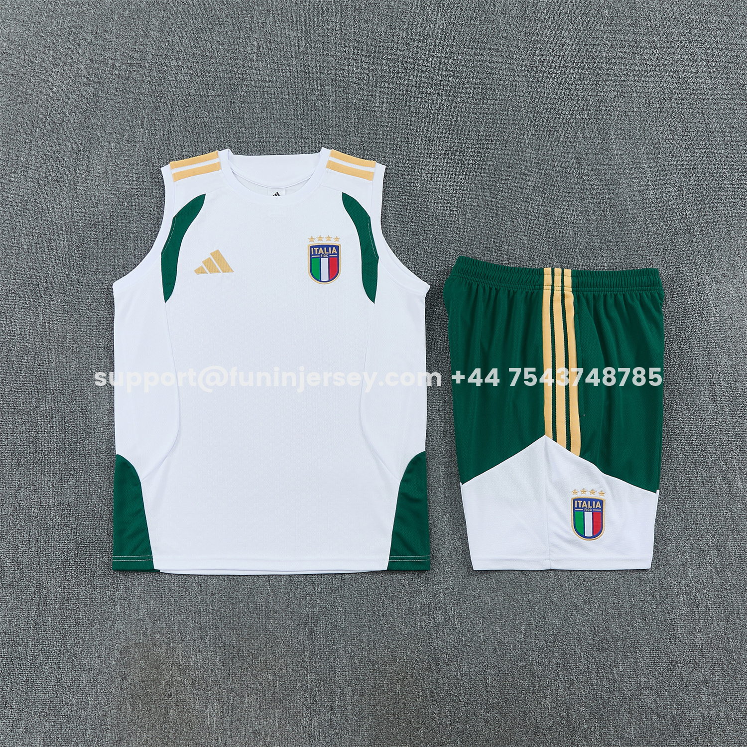 Funinjersey-Italy 2026 Vest Training Set - White Vest and Green Shorts