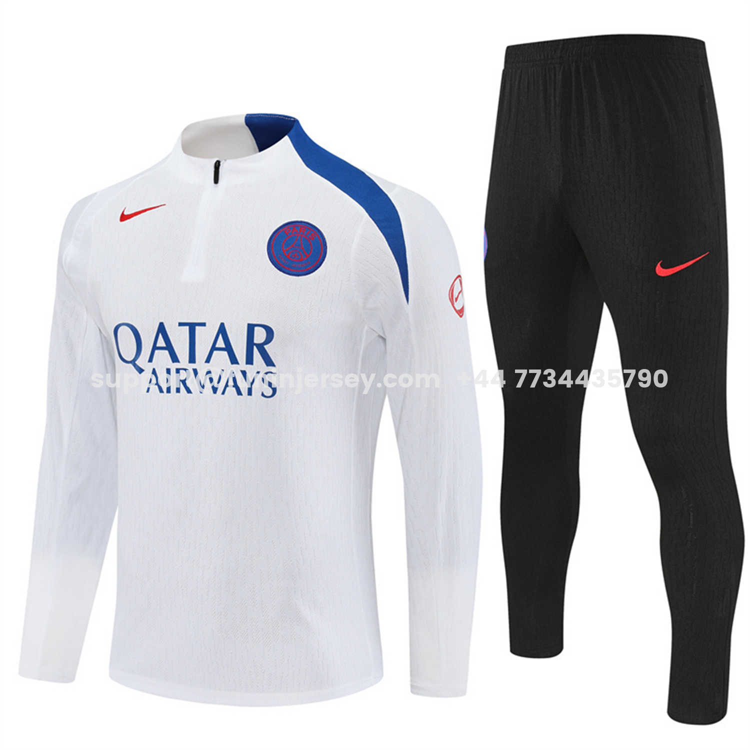 Funinjersey-Paris Saint-Germain PSG 25-26 Long Sleeve Training Set - Player Version - White Top and Black Pants