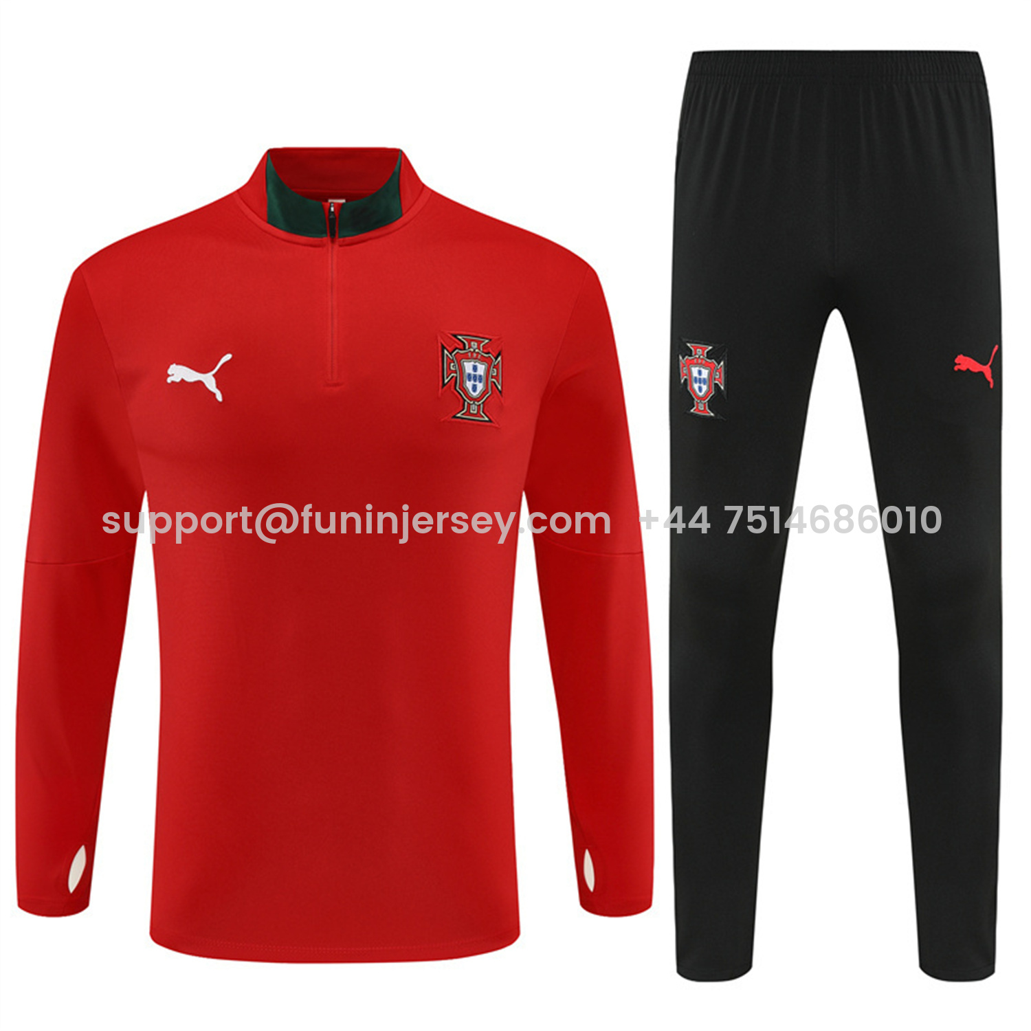 Funinjersey-Portugal 25-26 Long Sleeve Training Set - Red Top & Black Pants