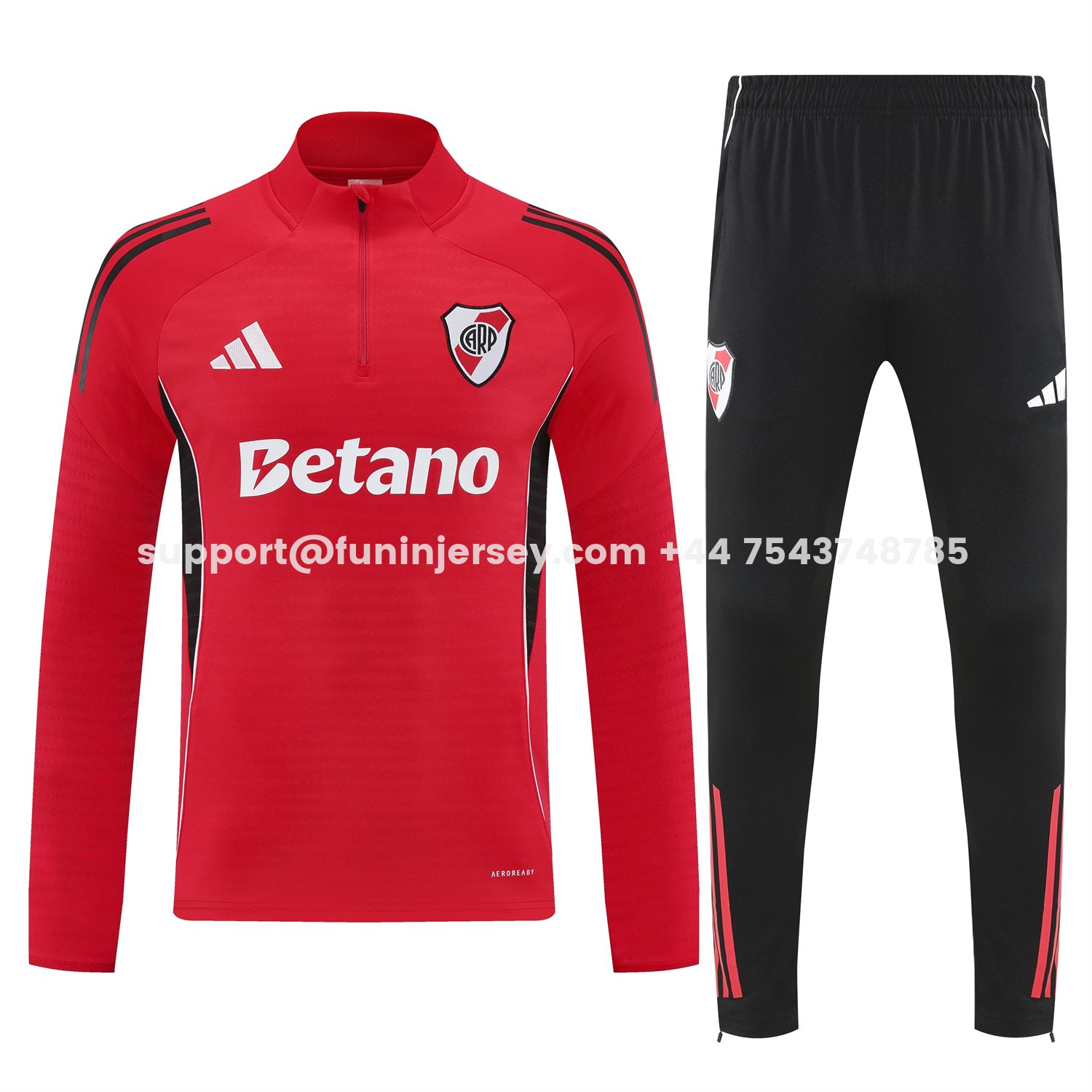 Funinjersey-River Plate 25-26 Long Sleeves Training Set - Red Top & Black Pants