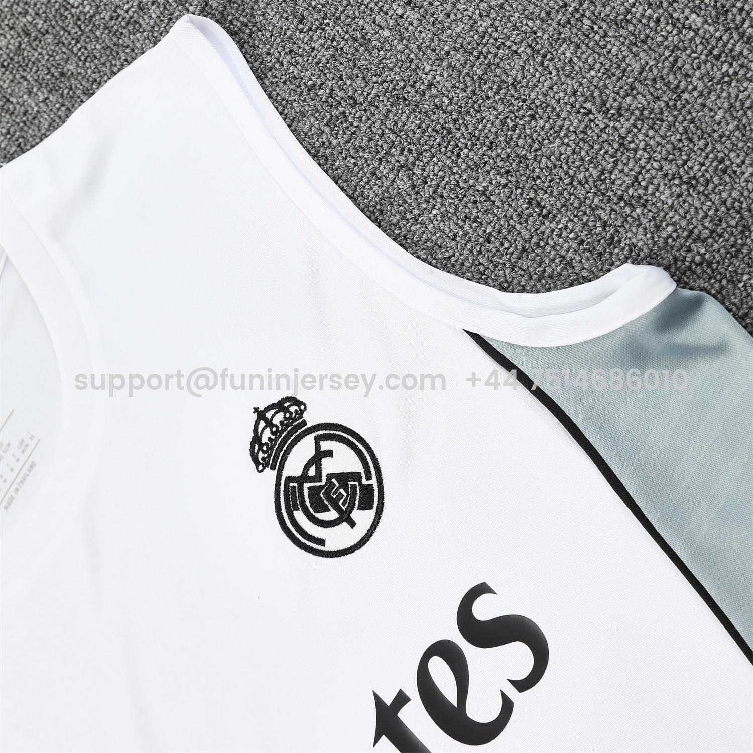 Funinjersey-Real Madrid 25-26 Vest Training Set - Grey And White Vest & Black Shorts