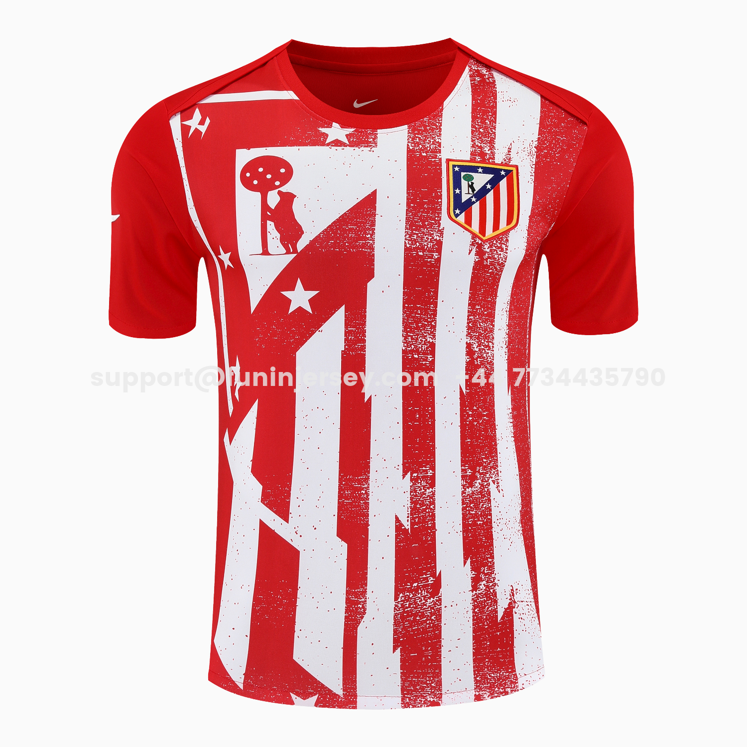 Funinjersey-Atletico Madrid Short-Sleeve Training Set - Red White Top & Blue Shorts