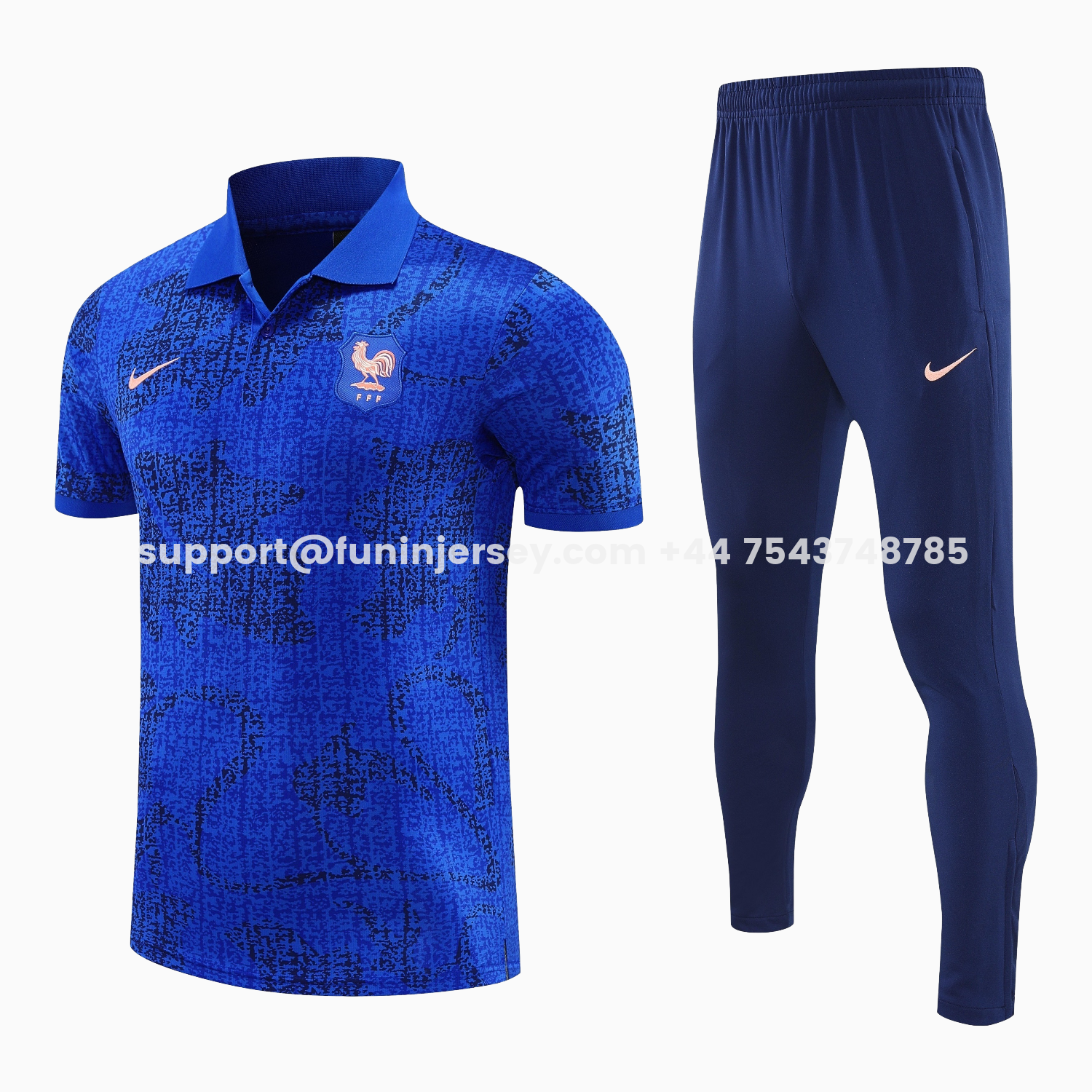 Funinjersey-France 25-26 POLO Short-Sleeve Training Set - Ocean Blue Top and Dark Blue Pants
