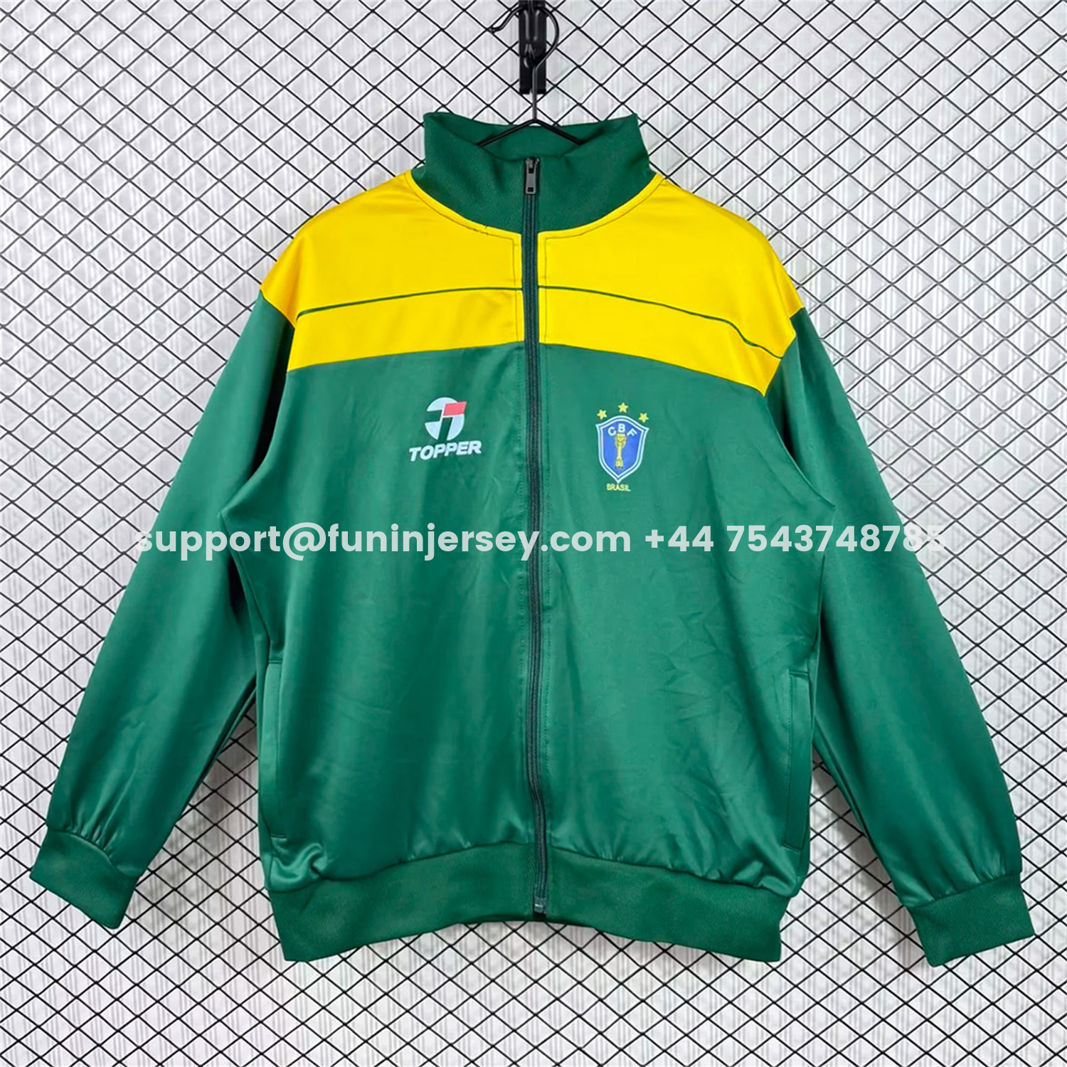 Funinjersey-Retro Brazil 1982 Green With Yellow Band Windbreaker Jacket