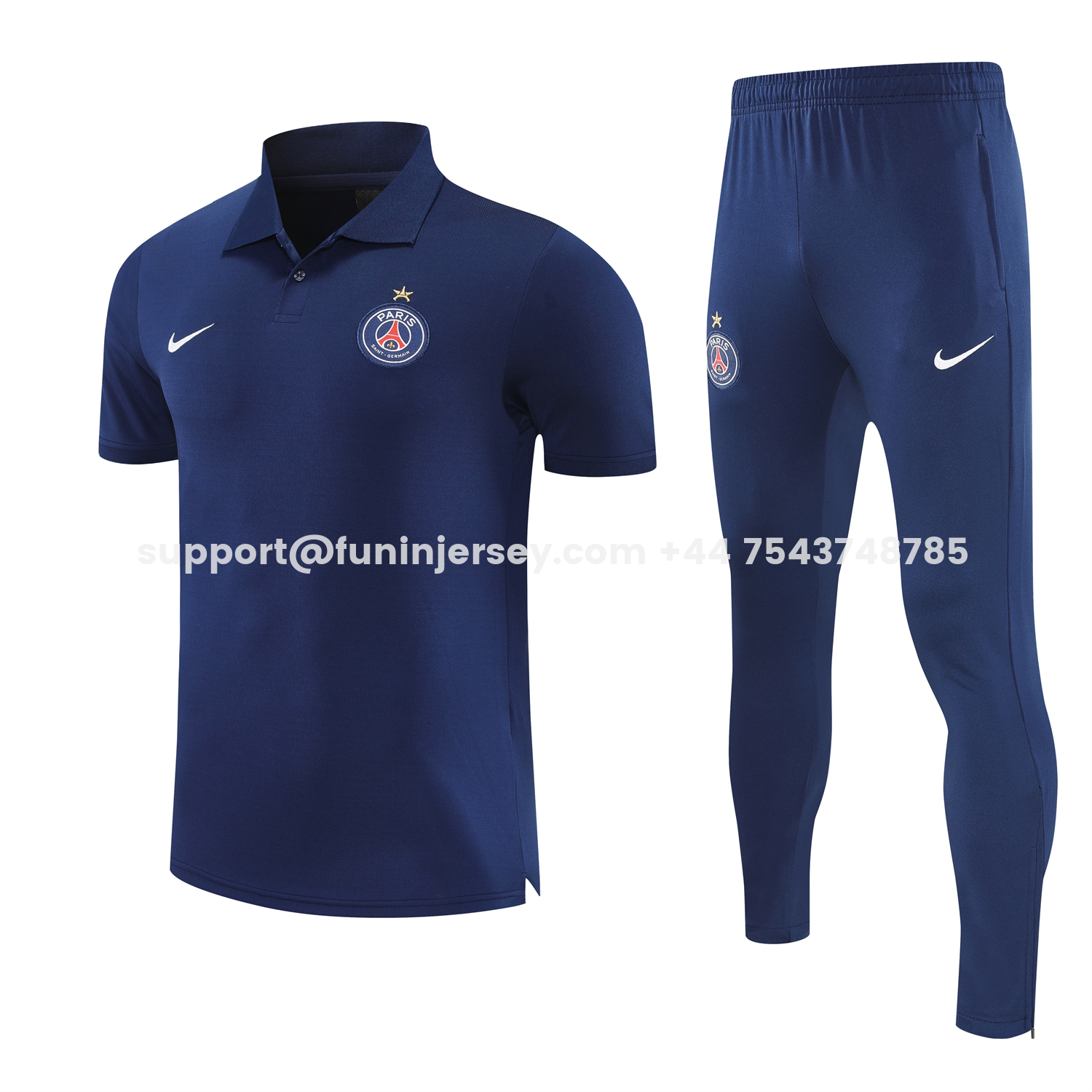 Funinjersey-Paris Saint-Germain PSG 25-26 POLO Short-Sleeve Training Set - Dark Blue Top and Pants