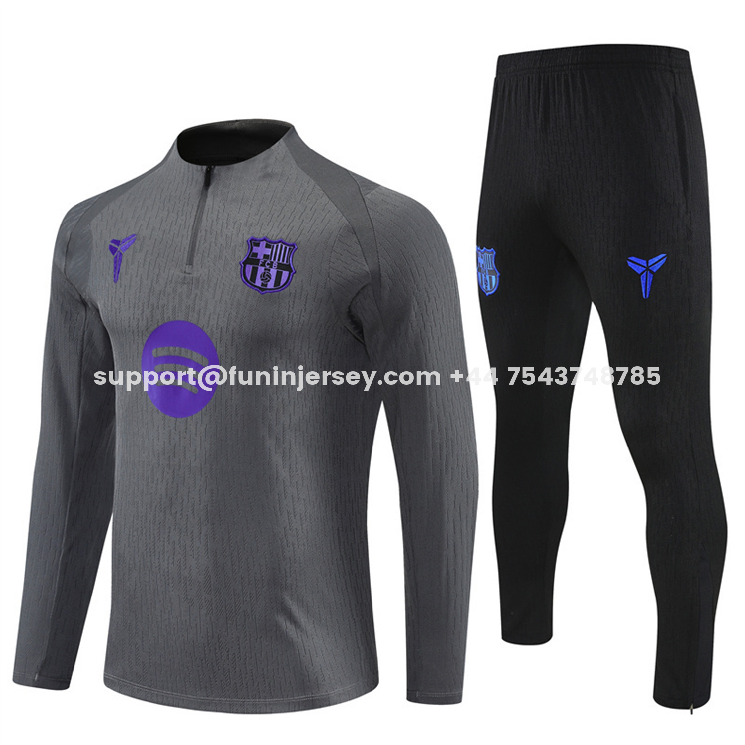 Funinjersey-Barcelona 25-26 Long Sleeve Training Set - Grey Top & Black Pants