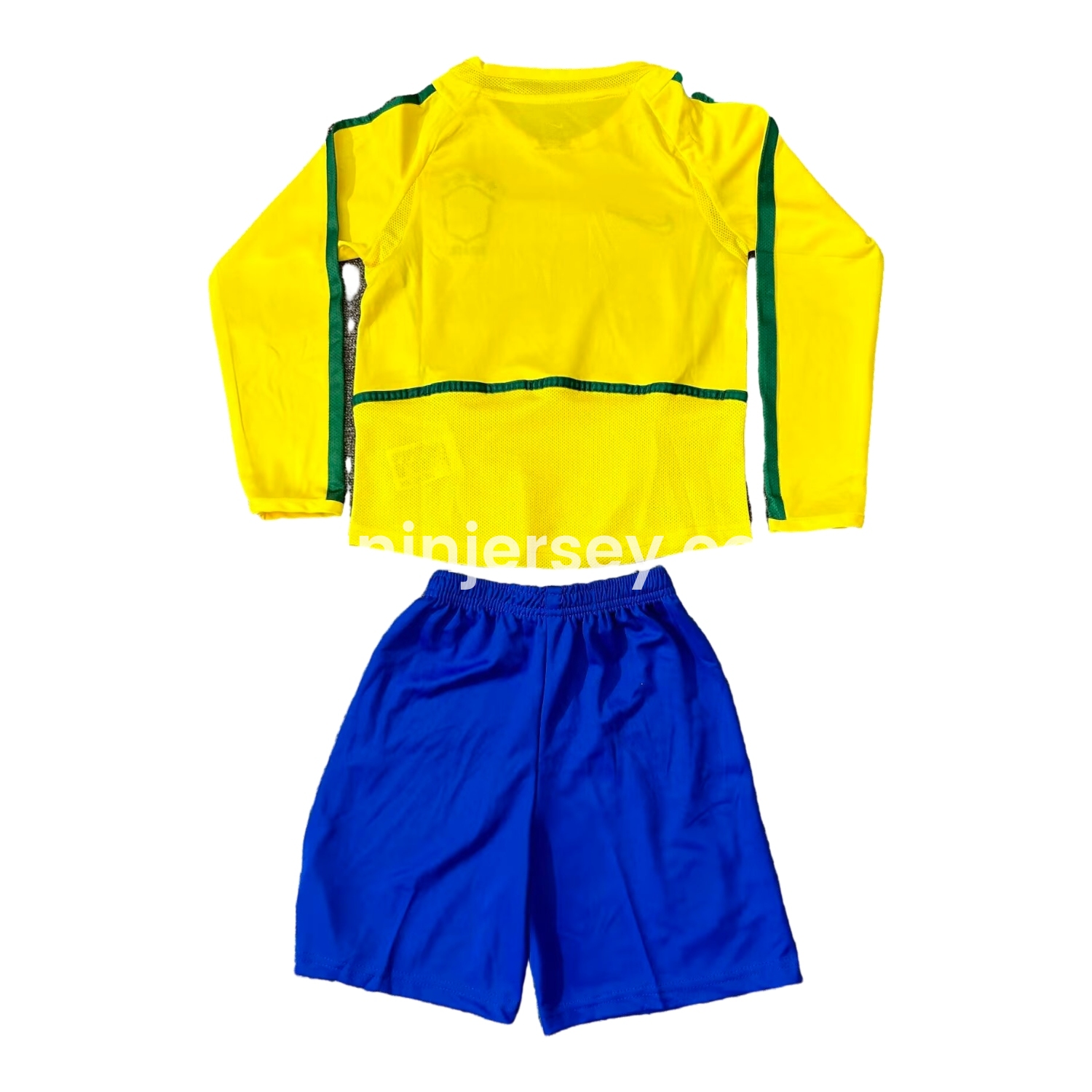 Funinjersey-Retro Brazil 2002 Home Long Sleeves Kids Kit