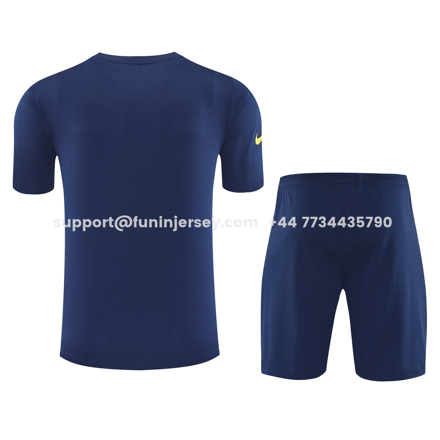 Funinjersey-Atletico Madrid Short-Sleeve Training Set - Blue Yellow Top & Blue Shorts