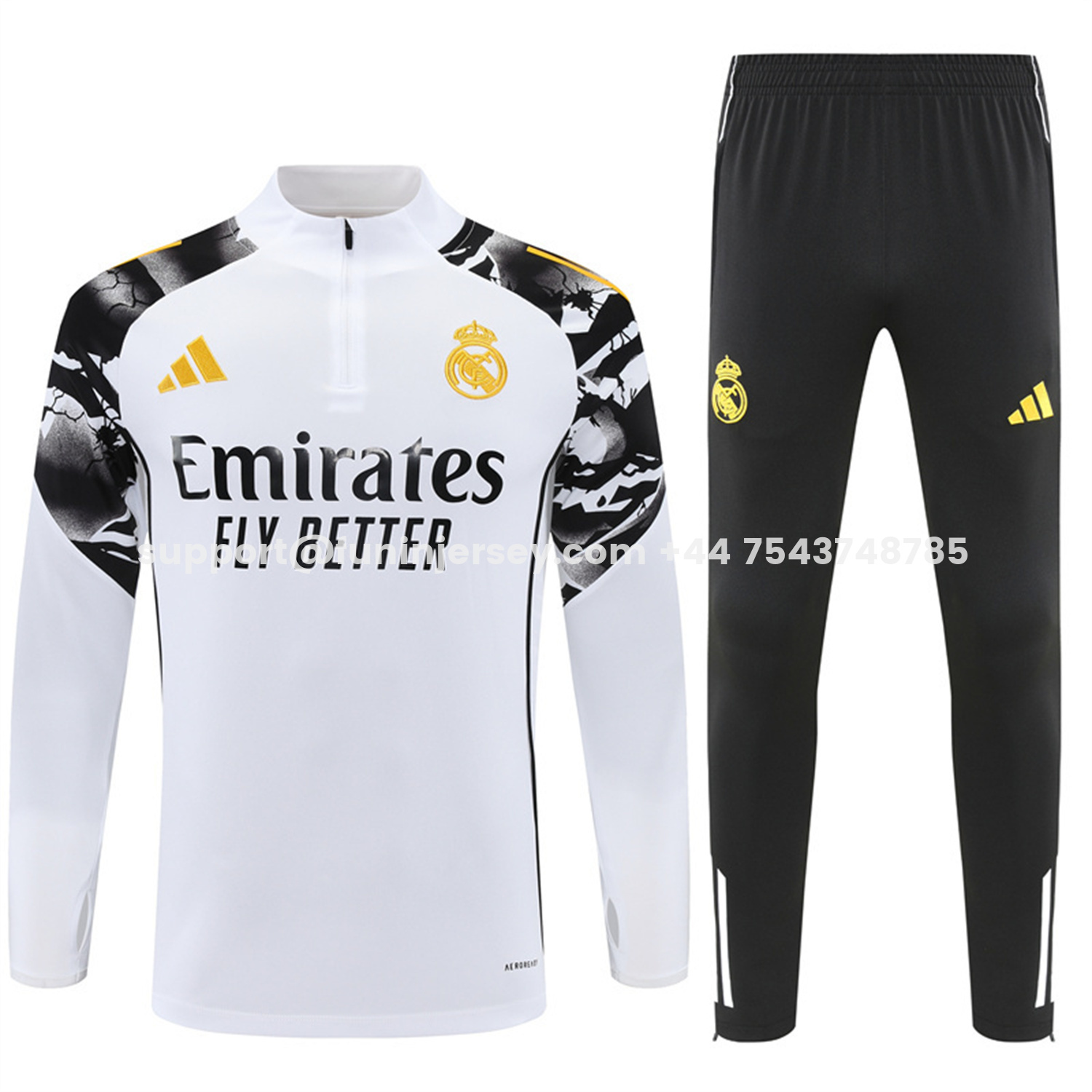 Funinjersey-Real Madrid 25-26 Long Sleeve Training Set - White Top & Black Pants