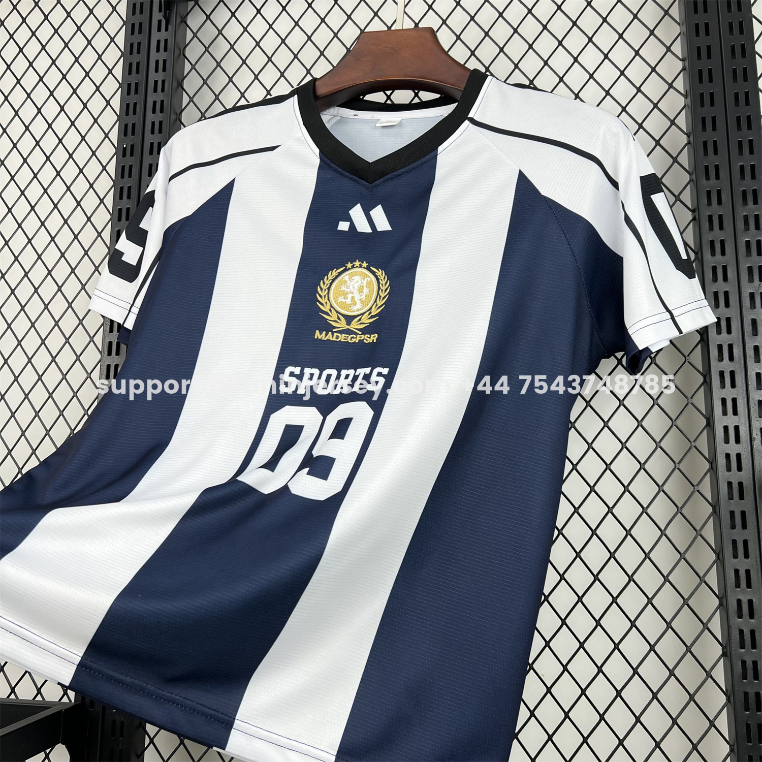 Funinjersey-Unisex Deep Blue Striped 2026 World Cup Style V-Neck Soccer Jersey - Fans Version