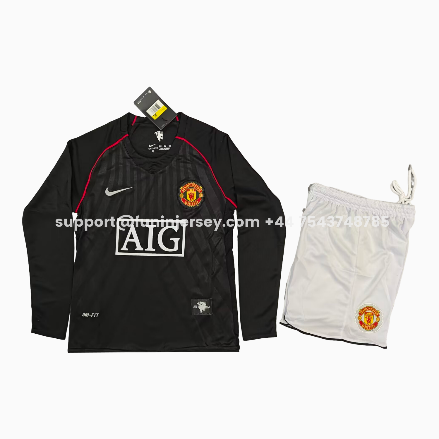 Funinjersey-Retro Manchester United 2007-08 Away Black Kids Kit