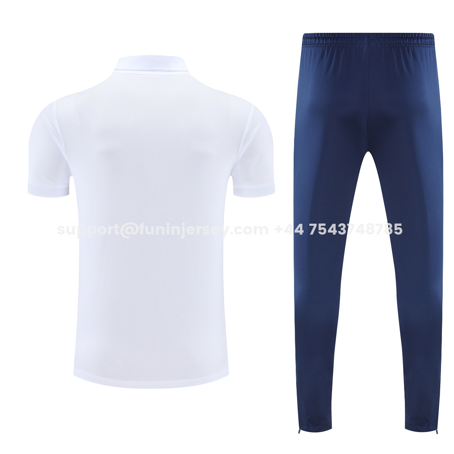 Funinjersey-Paris Saint-Germain PSG 25-26 POLO Short-Sleeve Training Set - White Top and Dark Blue Pants