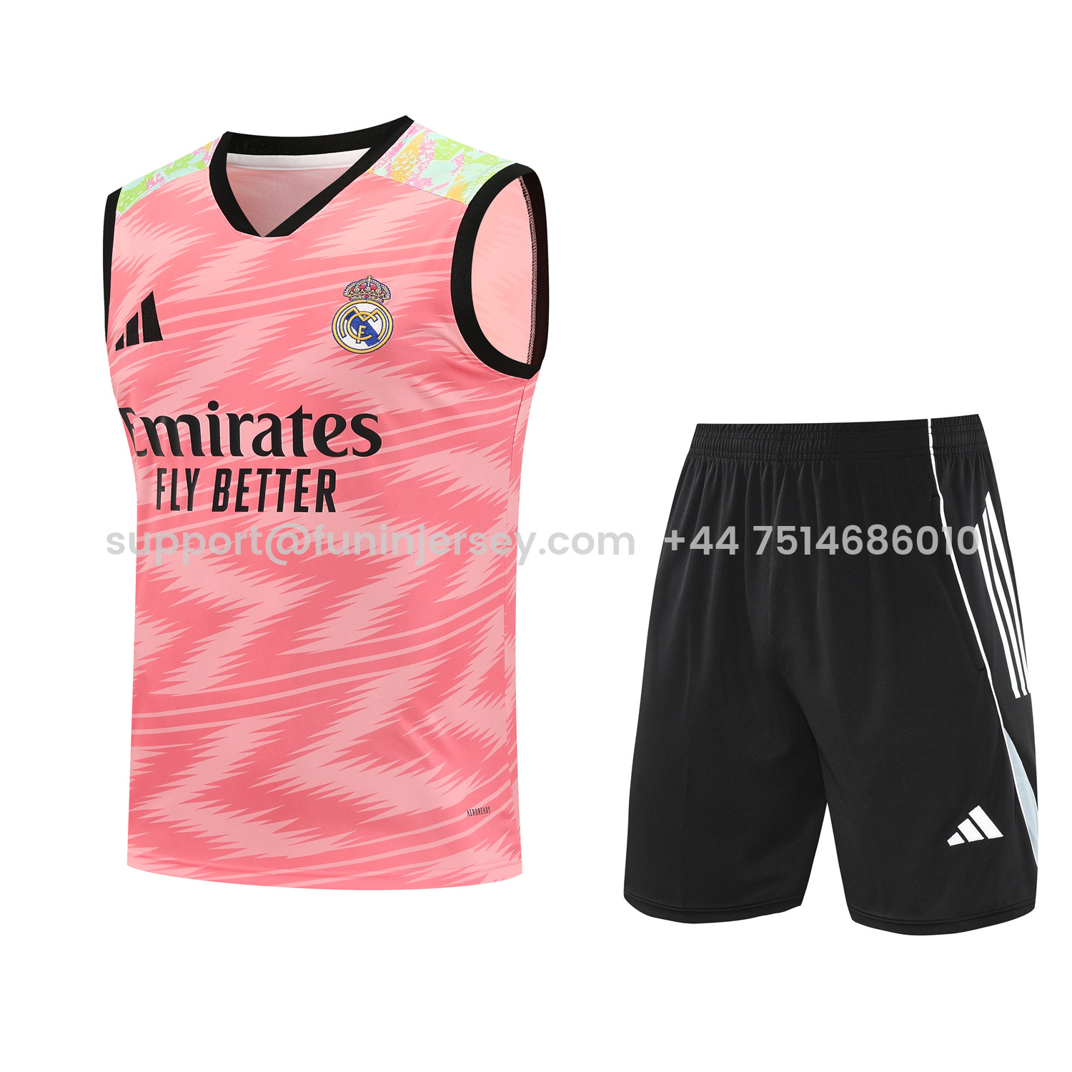 Funinjersey-Real Madrid 25-26 Vest Training Set - Pink Arrow Pattern Vest & Black Shorts