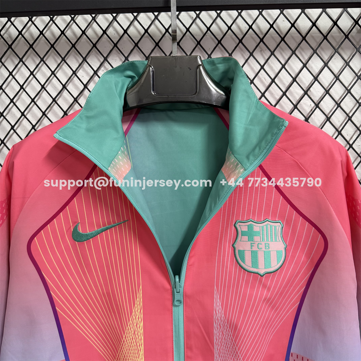 Funinjersey-Barcelona 25-26 Double Sided Reversible Windbreaker - Green & Pink