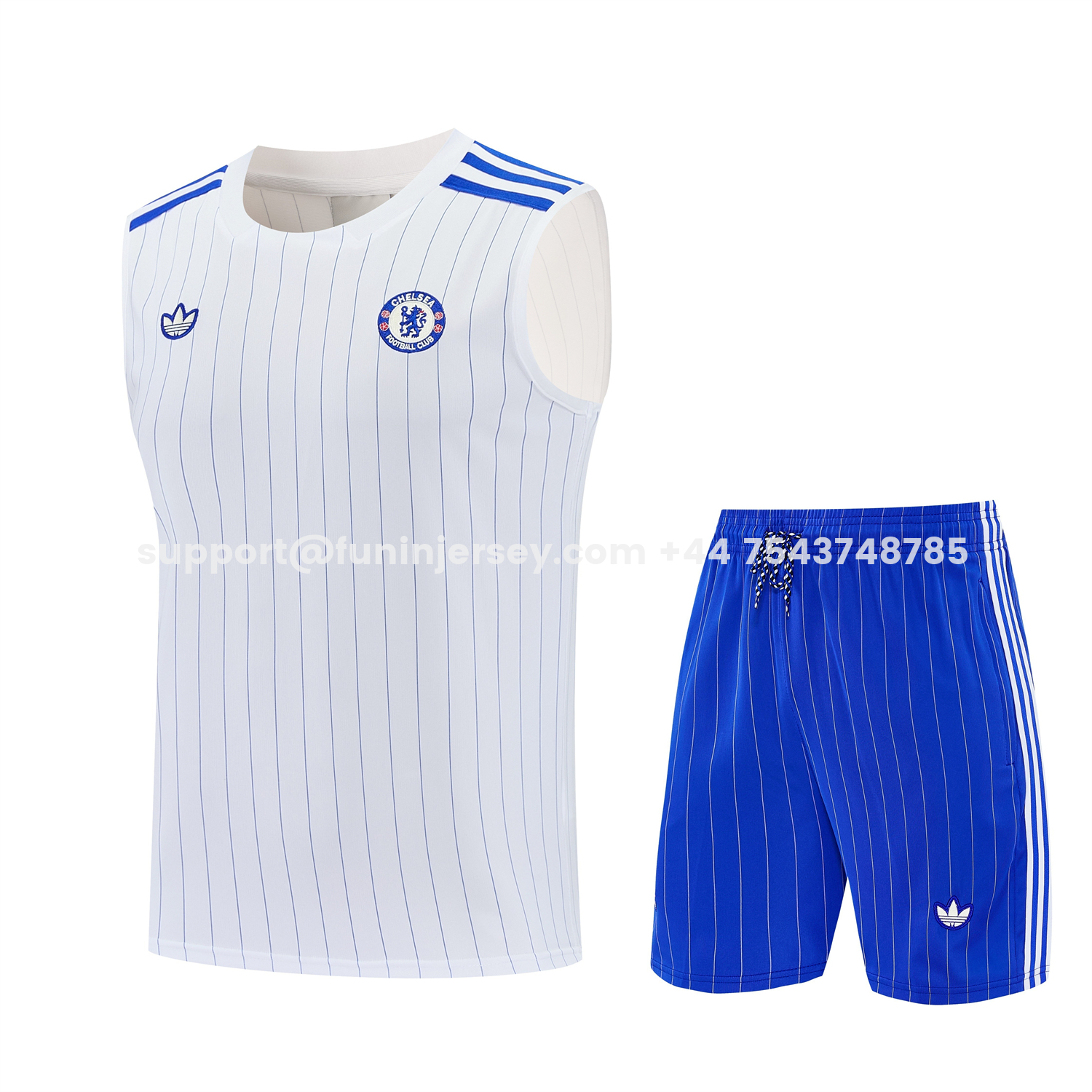Funinjersey-C.H.E.L.S.E.A 25-26 Retro Style Vest Training Set - White Top & Blue Stripes Pants