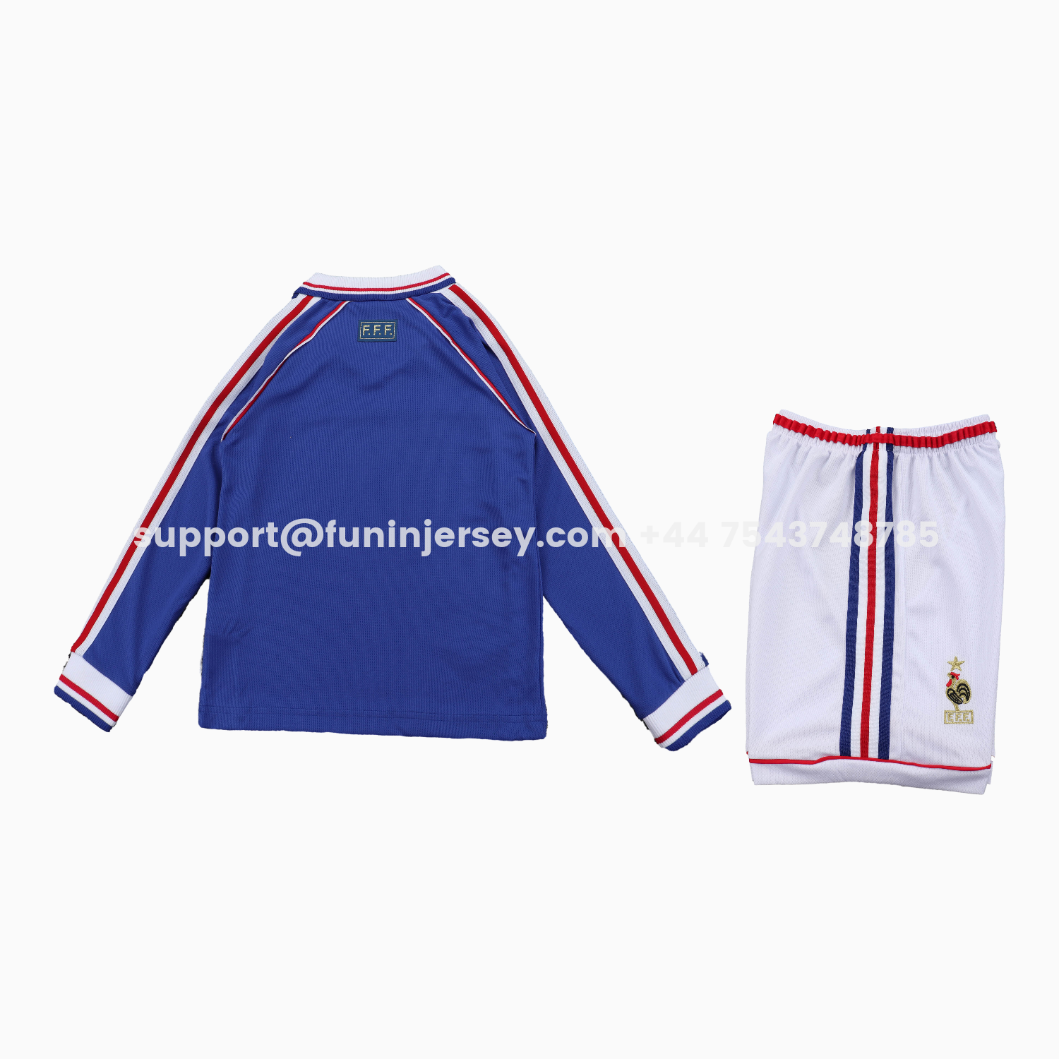 Funinjersey-Retro France 1998 Home Long Sleeves Kids Kit