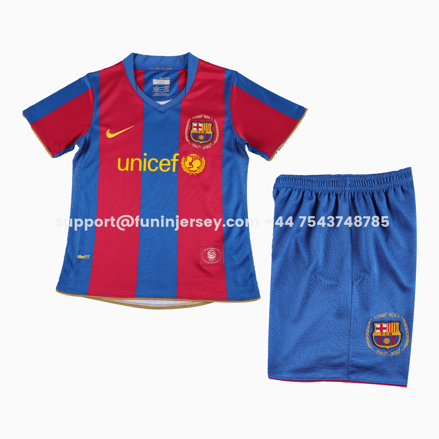 Funinjersey-Retro Barcelona 2007-08 Home Kids Kit