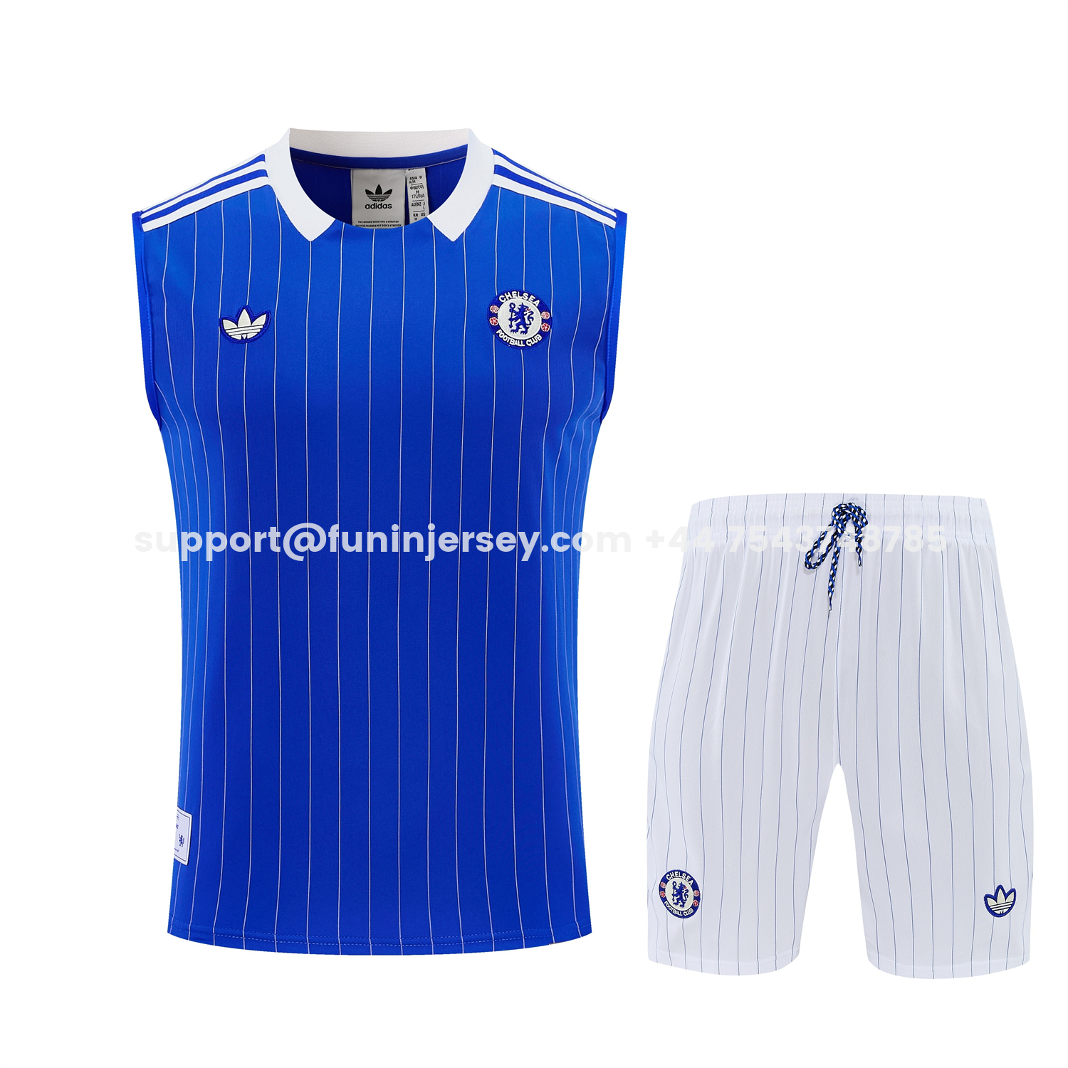 Funinjersey-C.H.E.L.S.E.A 25-26 Retro Style Vest Training Set - Blue Top & White With Blue Stripes Pants