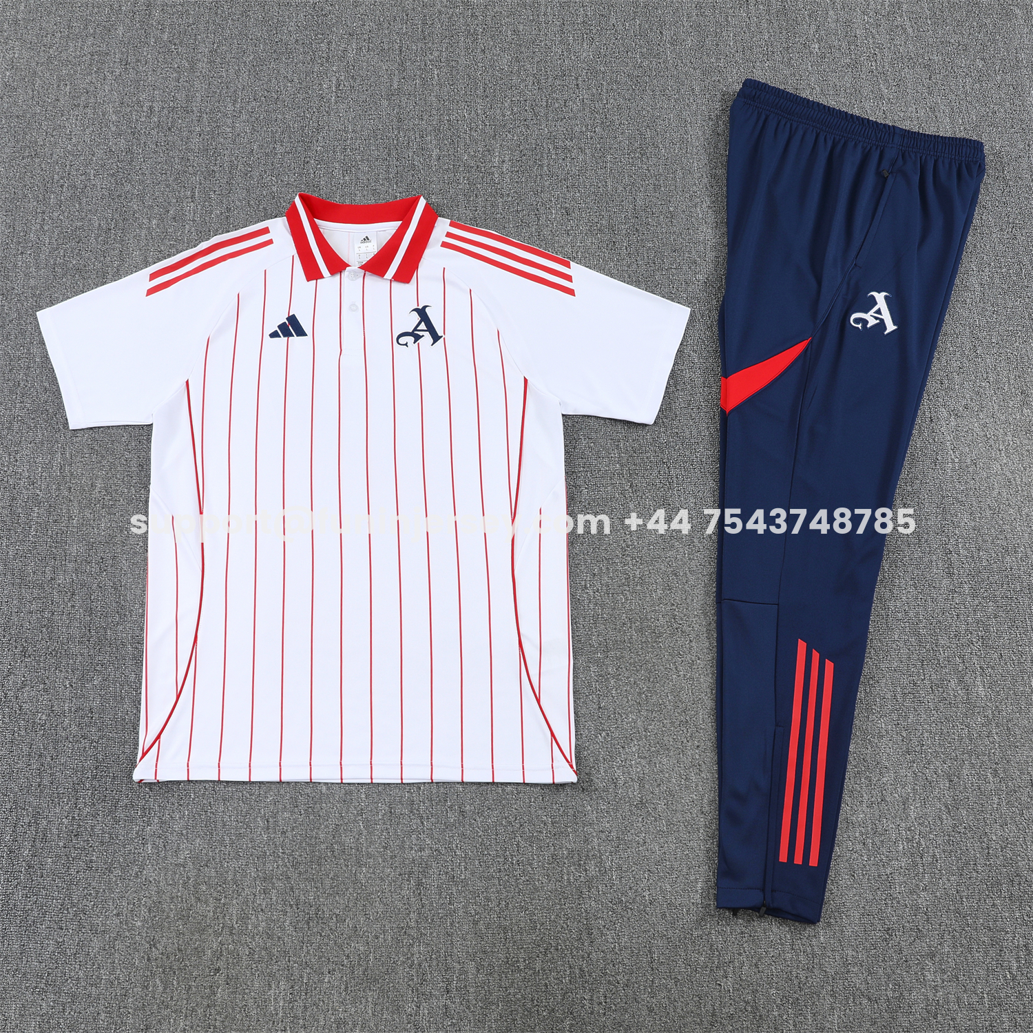 Funinjersey-Arsenal 25-26 POLO Short-Sleeve Training Set - White Top and Deep Blue Pants