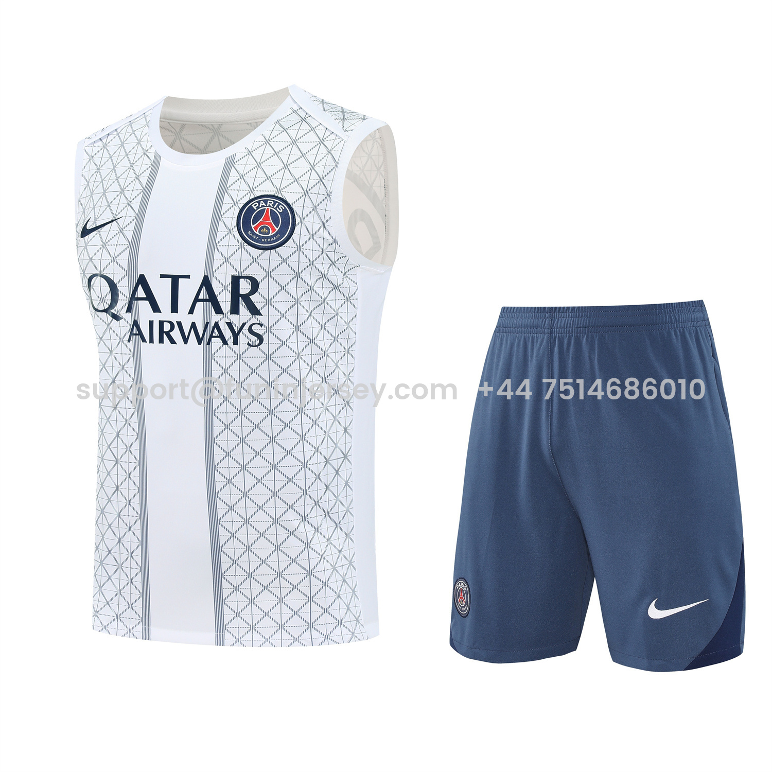 Funinjersey-Paris Saint-Germain PSG 25-26 Vest Training Set - White Vest & Deep Blue Shorts