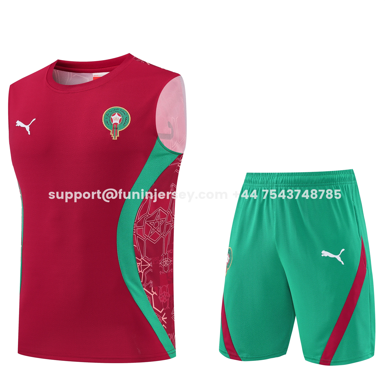 Funinjersey-Morocco 2026 Vest Training Set - Red Top and Green Shorts