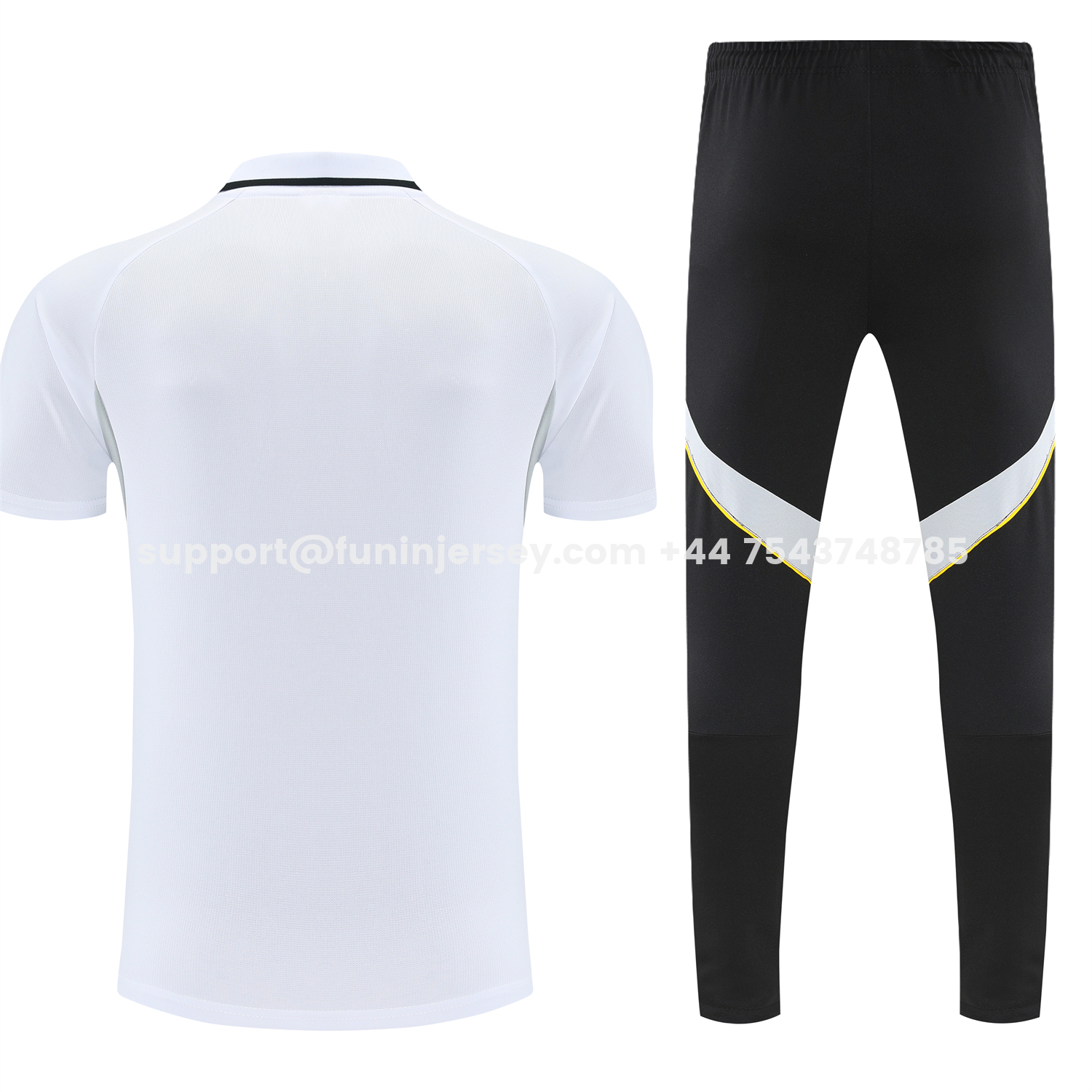 Funinjersey-Real Madrid 25-26 POLO Short-Sleeve Training Set - White Top and Black Pants