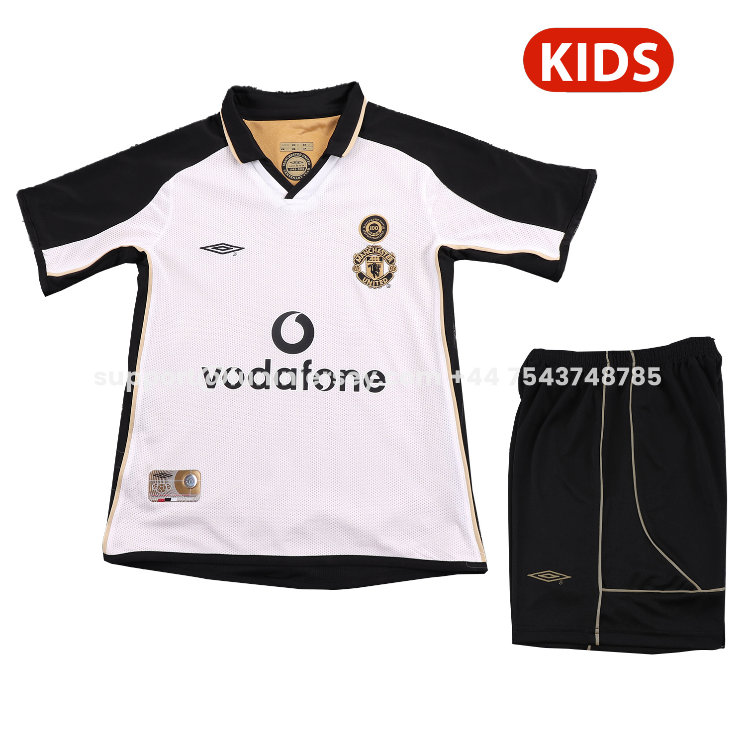 Funinjersey-Retro Manchester United 2001-02 100th Centery Kids Kit - White