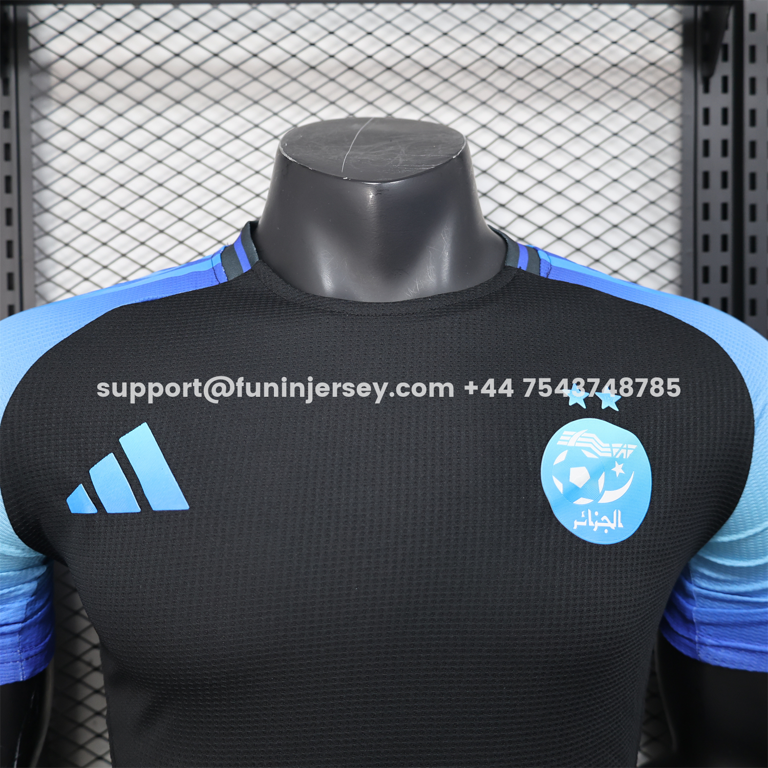 Funinjersey-Algeria 25-26 Pure Black with Blue Sleeves Jersey - Player Version