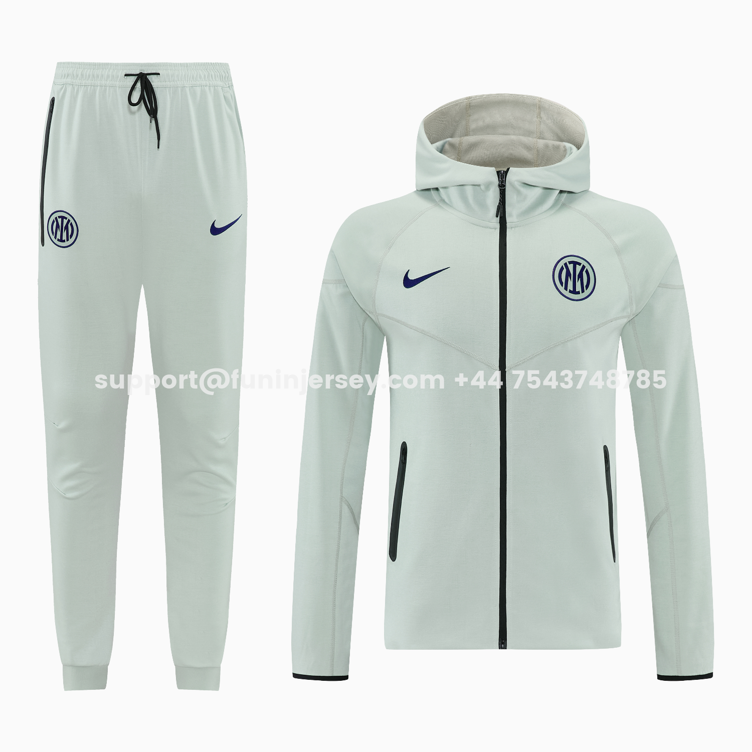 Funinjersey-Inter Milan 25-26 Hooded Windbreaker Training Set - Grey Green Top & Pants