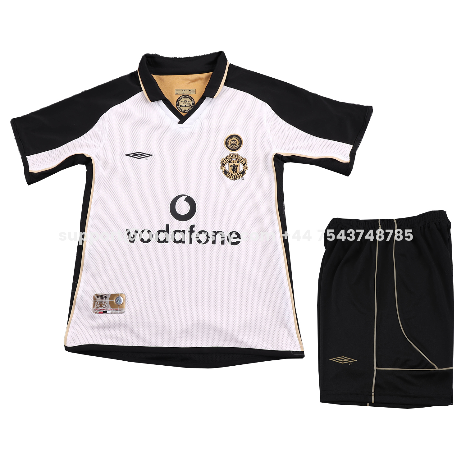 Funinjersey-Retro Manchester United 2001-02 100th Centery Kids Kit - White