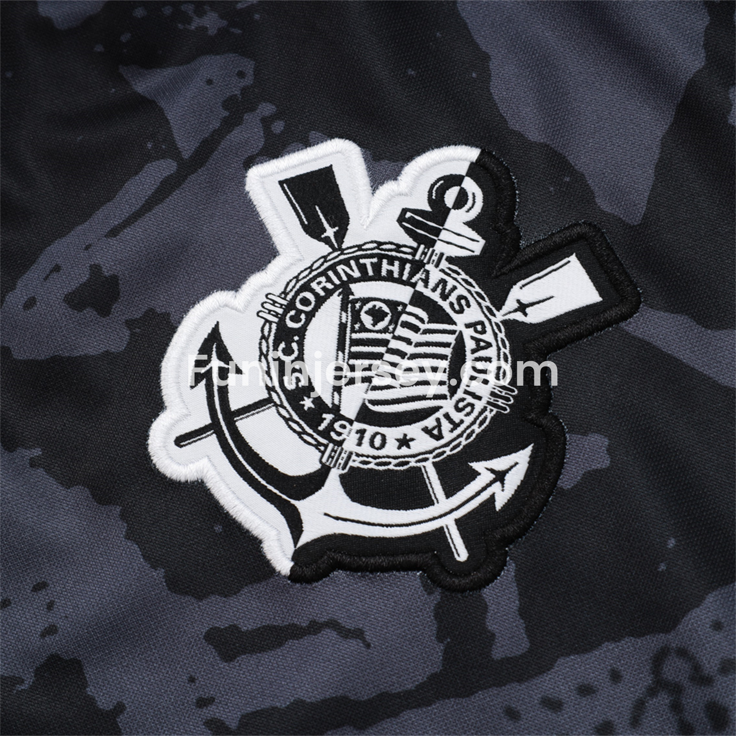 Funinjersey-Corinthians 25-26 Jacket Training Tracksuit - Black and Gray Pattern Jackets & Black Pants