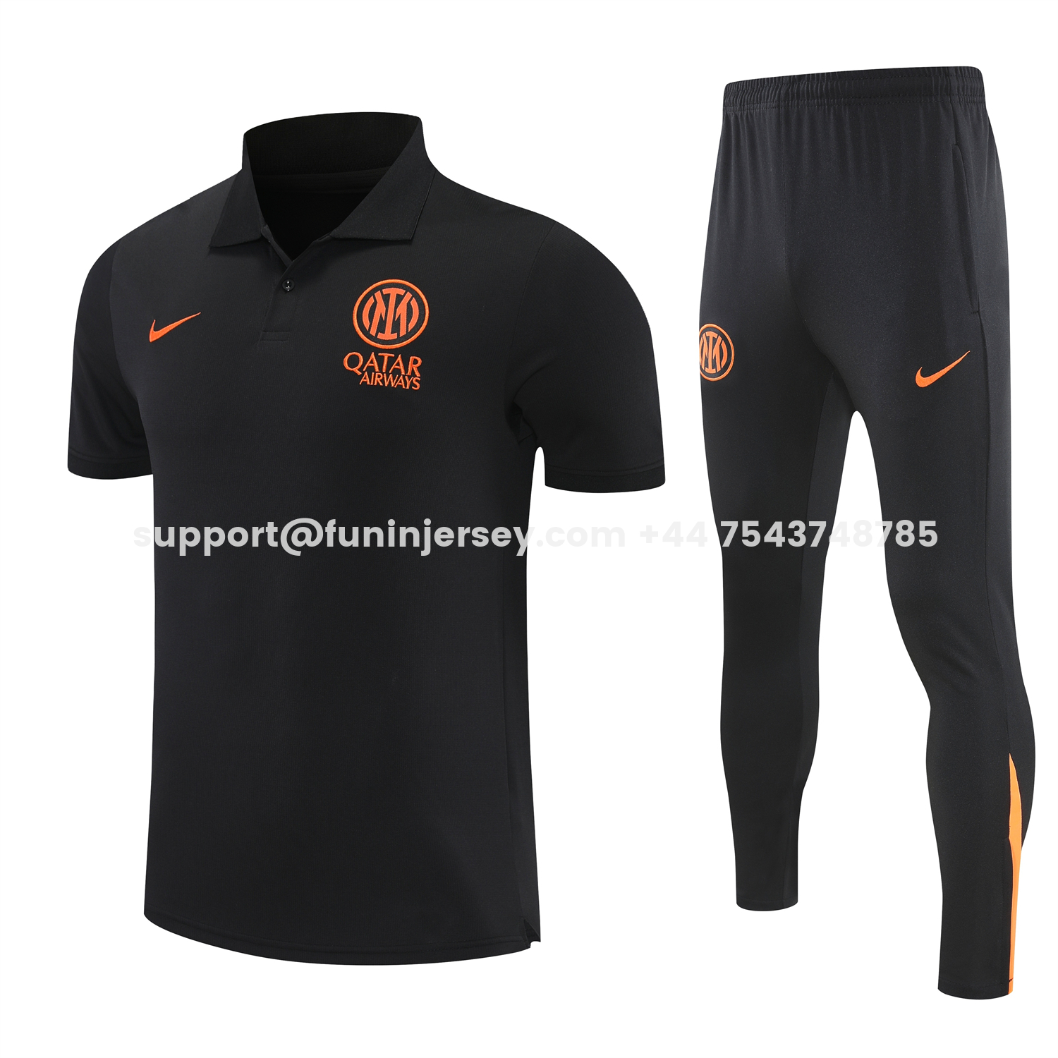 Funinjersey-Inter Milan 25-26 POLO Short-Sleeve Training Set - Black Top and Black Pants