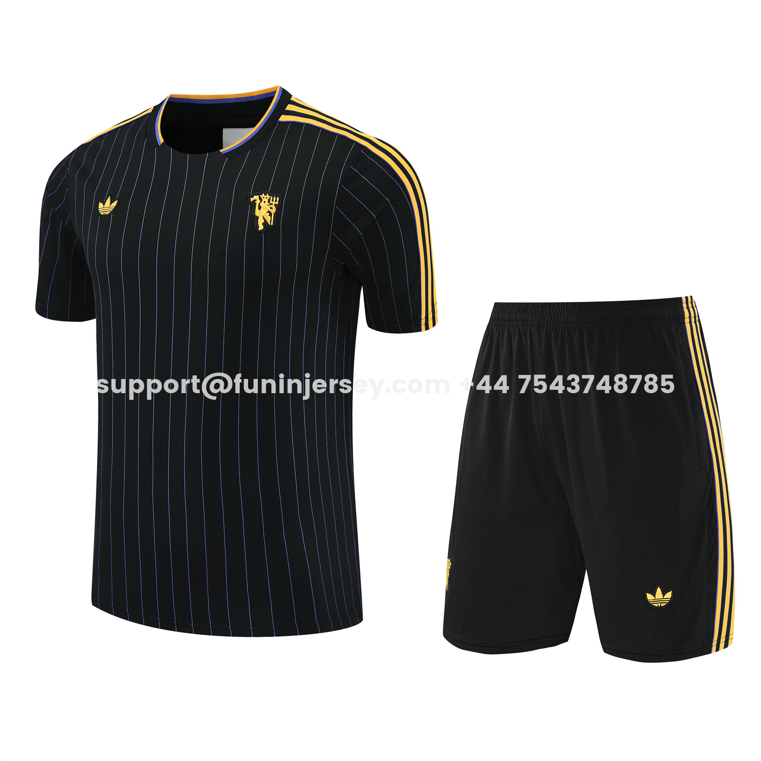 Funinjersey-Manchester United 25-26 Trefoil Travel Short-Sleeve Training Set - Black Top & Black Shorts