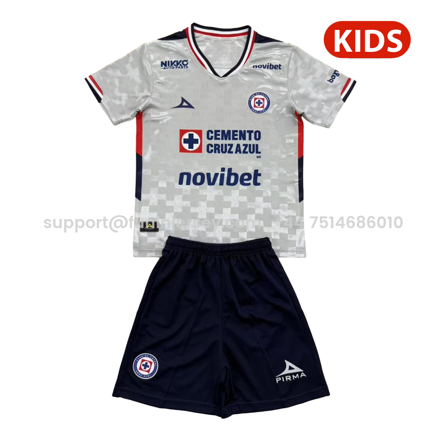 Funinjersey-Cruz Azul 25-26 Away Grey Kids Kit