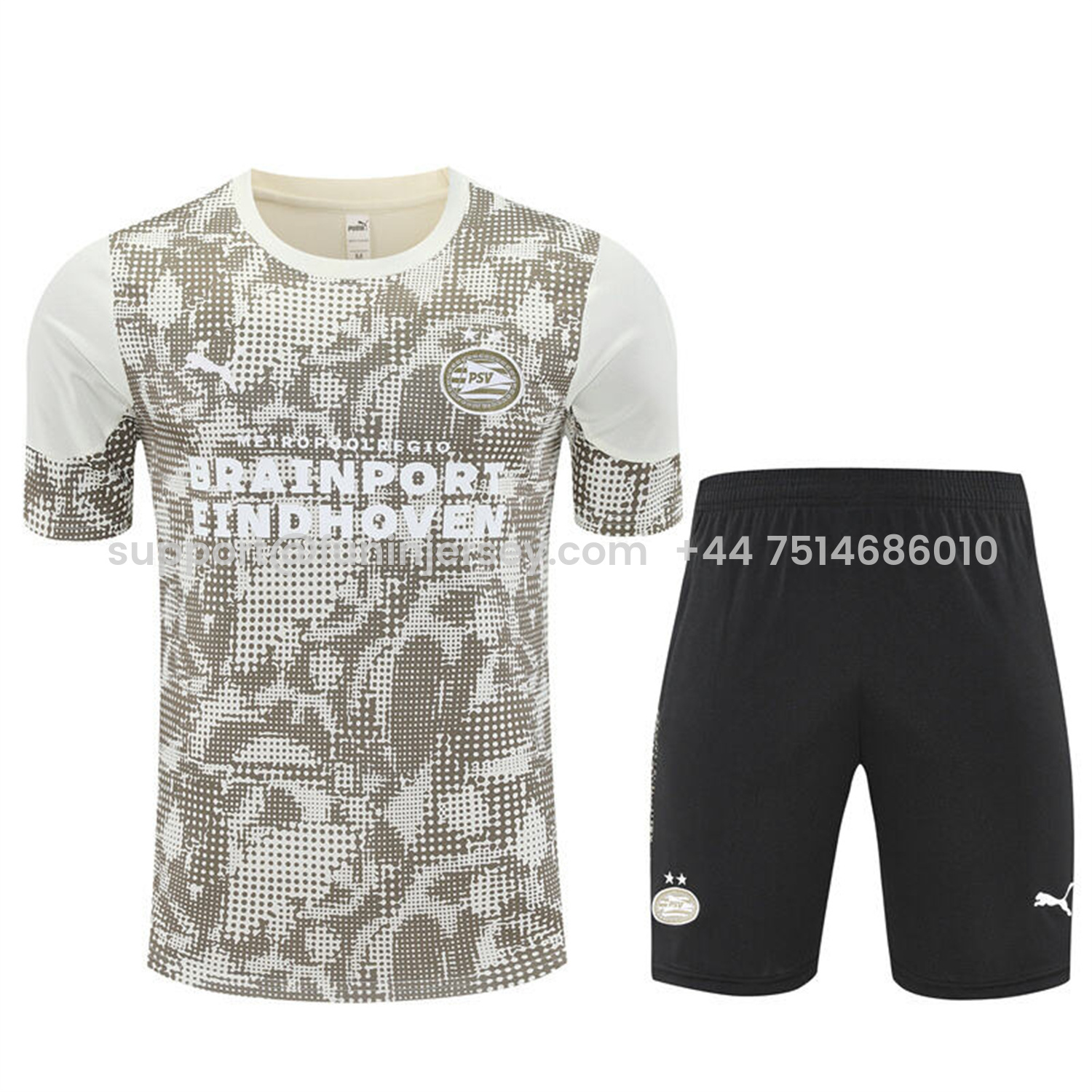 Funinjersey-PSV Eindhoven 25-26 Short-Sleeve Training Set - Khaki Top & Black Shorts