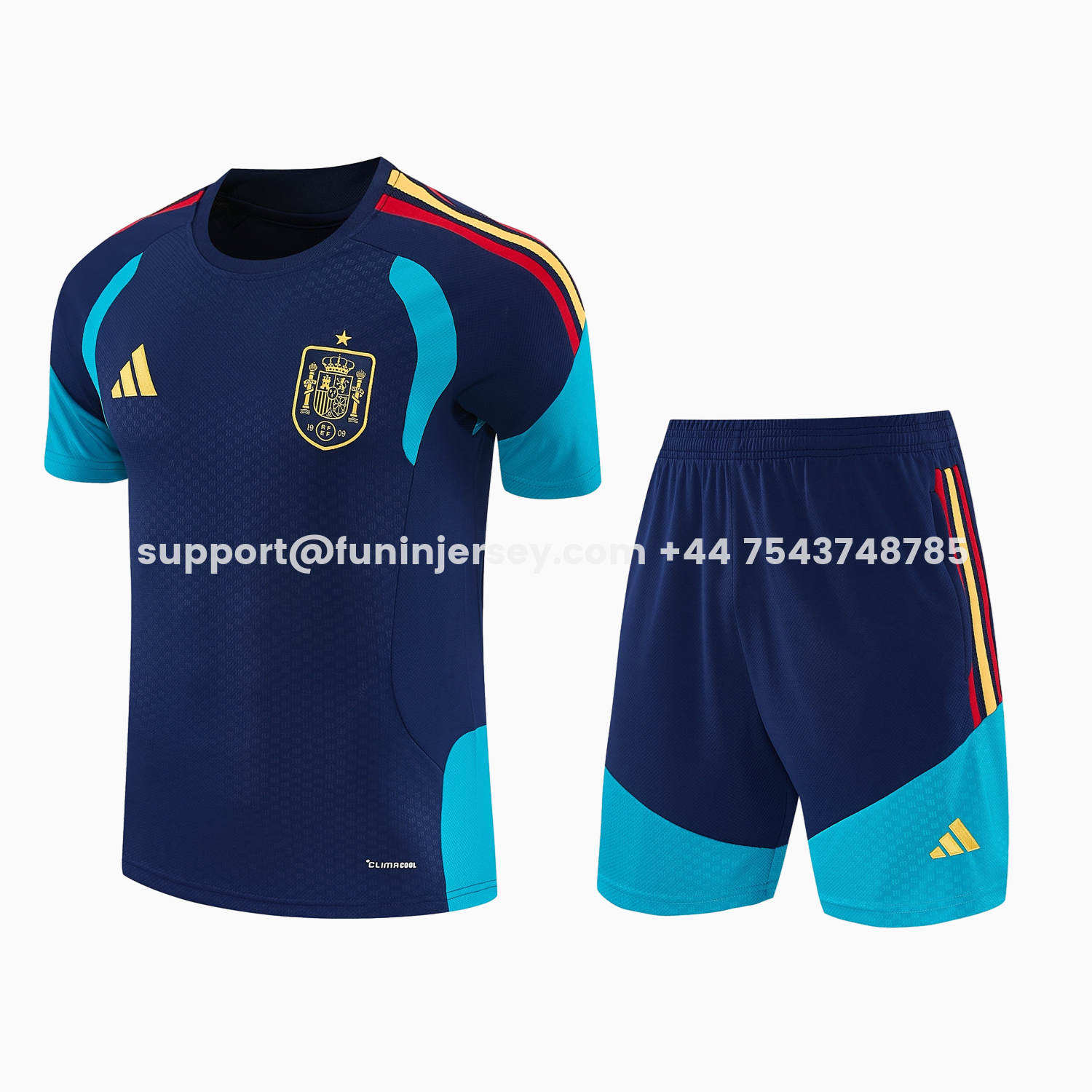 Funinjersey-Spain 2026 Short-Sleeve Training Set - Dark Blue Top & Dark Blue Pants
