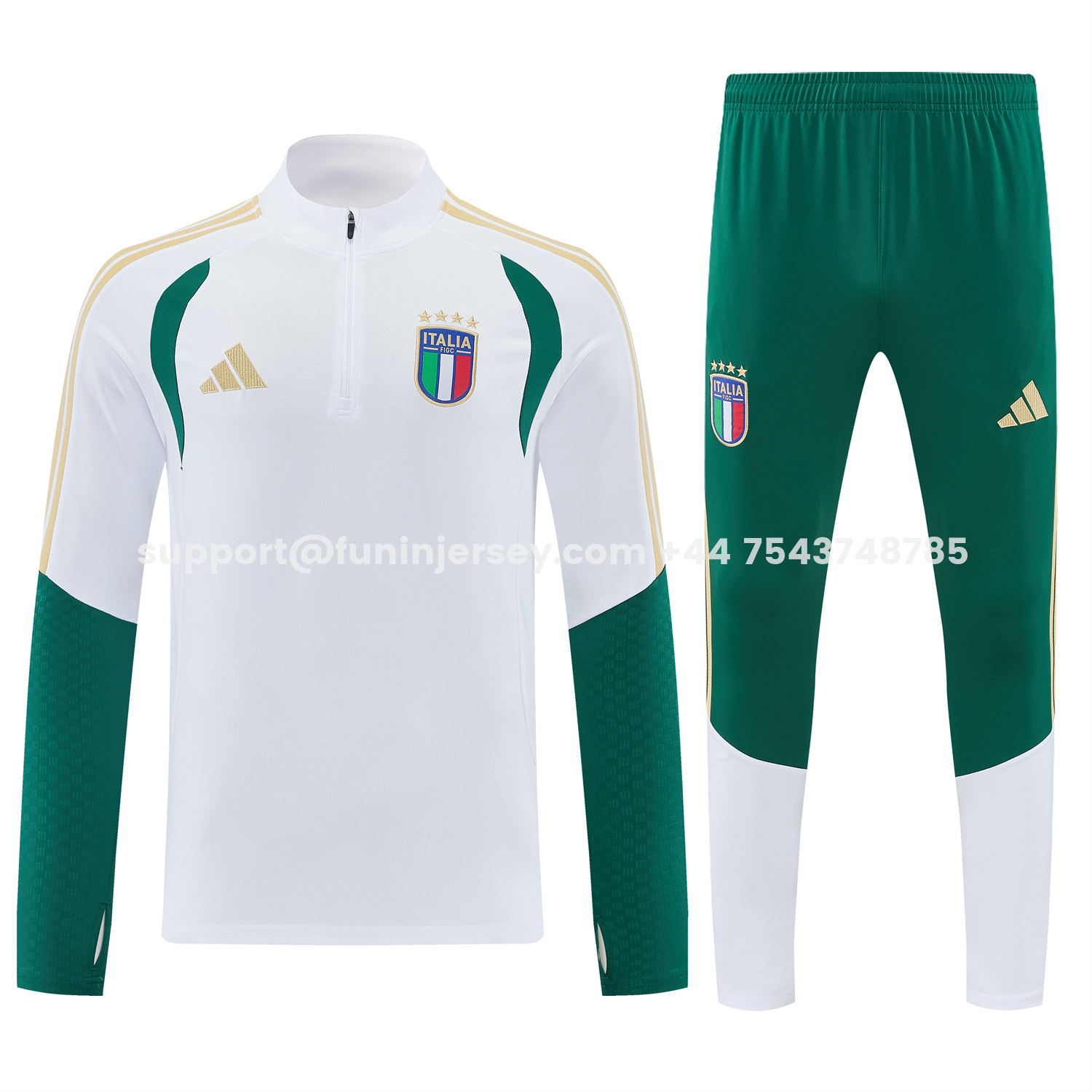 Funinjersey-Italy 2026 Long Sleeve Training Set - White Top & Green Pants