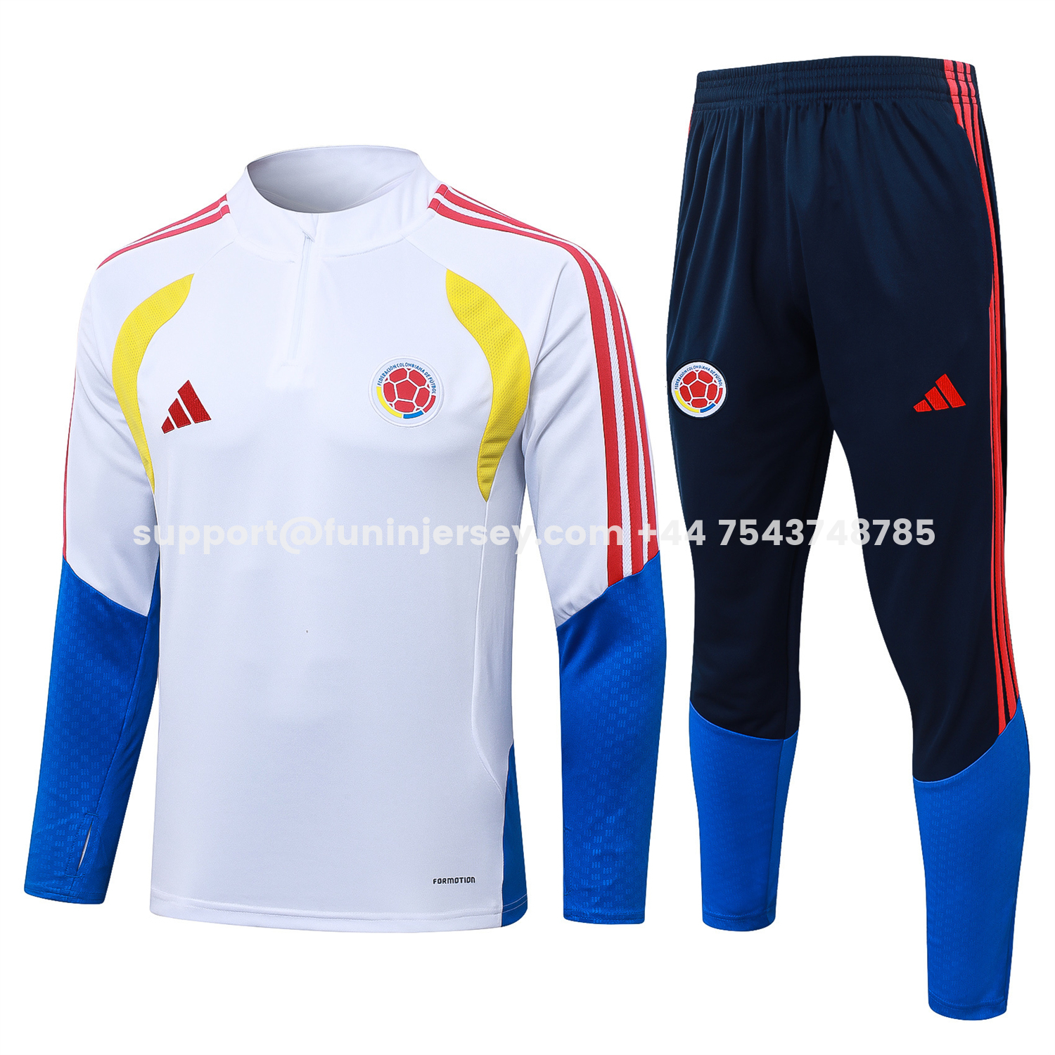 Funinjersey-Colombia 2026 Long Sleeve Training Set - White Top & Black Pants