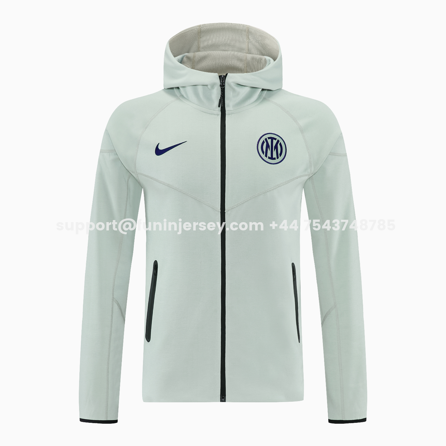 Funinjersey-Inter Milan 25-26 Hooded Windbreaker Training Set - Grey Green Top & Pants