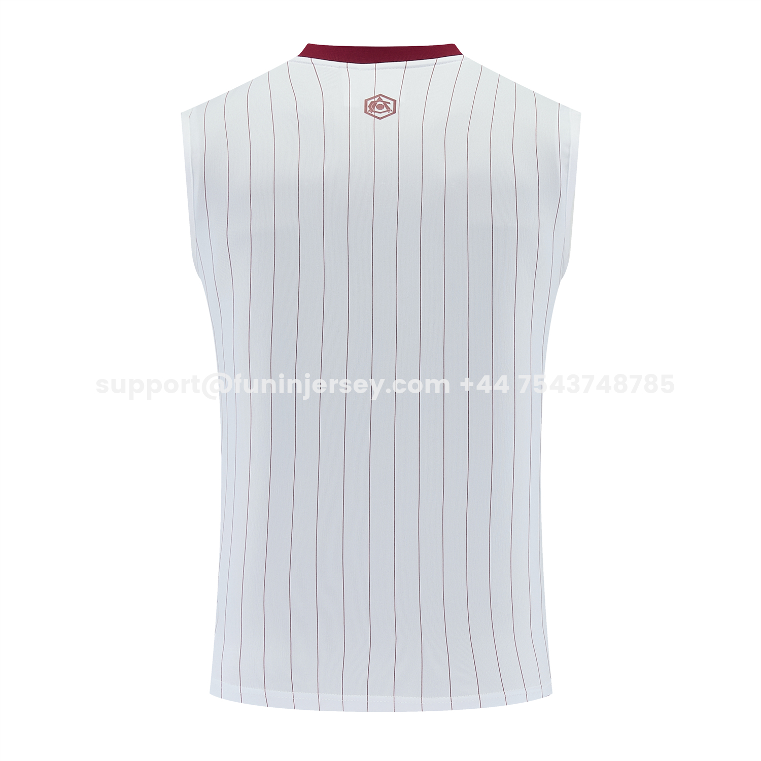 Funinjersey-Arsenal 25-26 Retro Style Vest Training Set - White With Burgundy Stripes And Collar Top & Pants