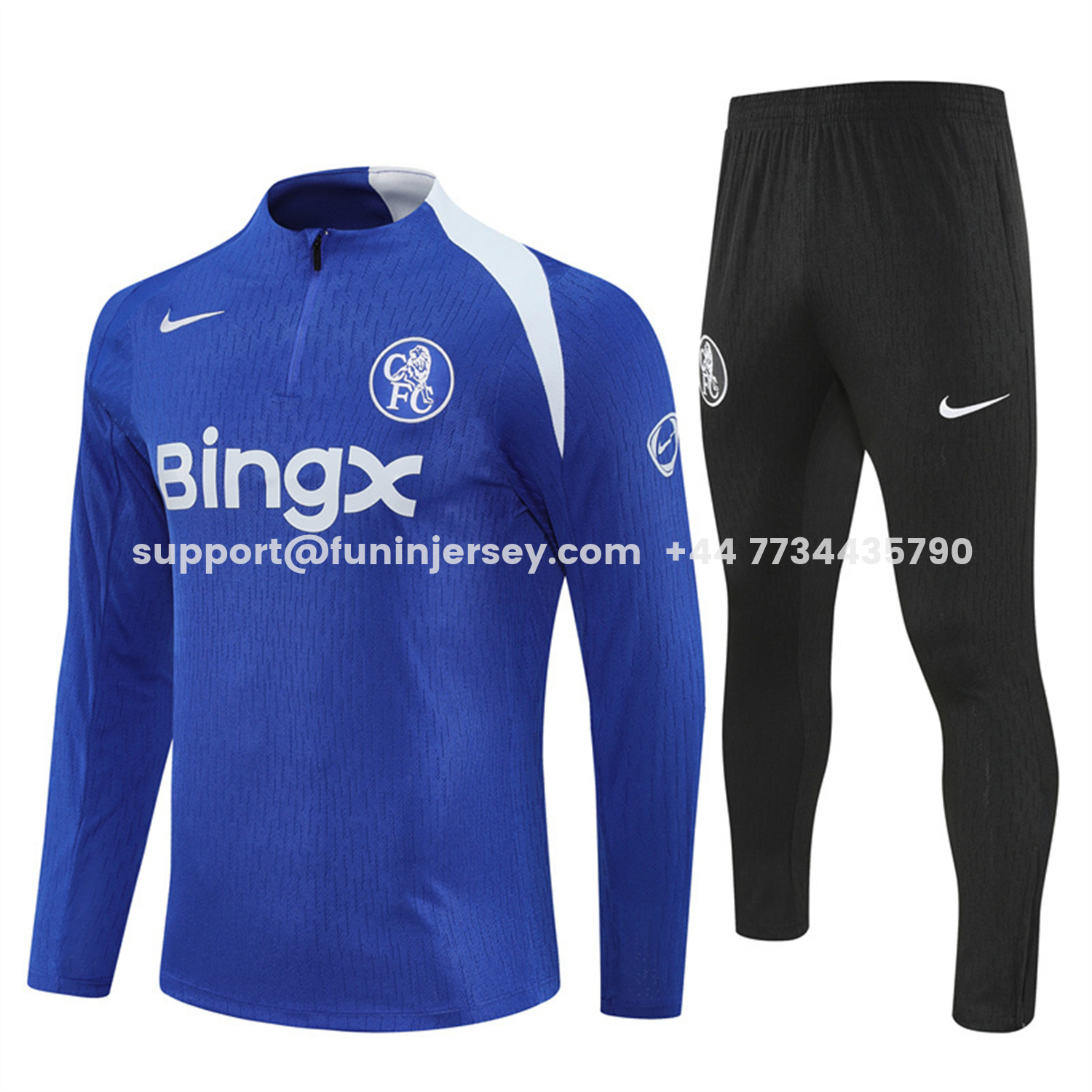 Funinjersey-C.H.E.L.S.E.A 25-26 Long Sleeve Training Set - Player Version - Blue Top and Black Pants