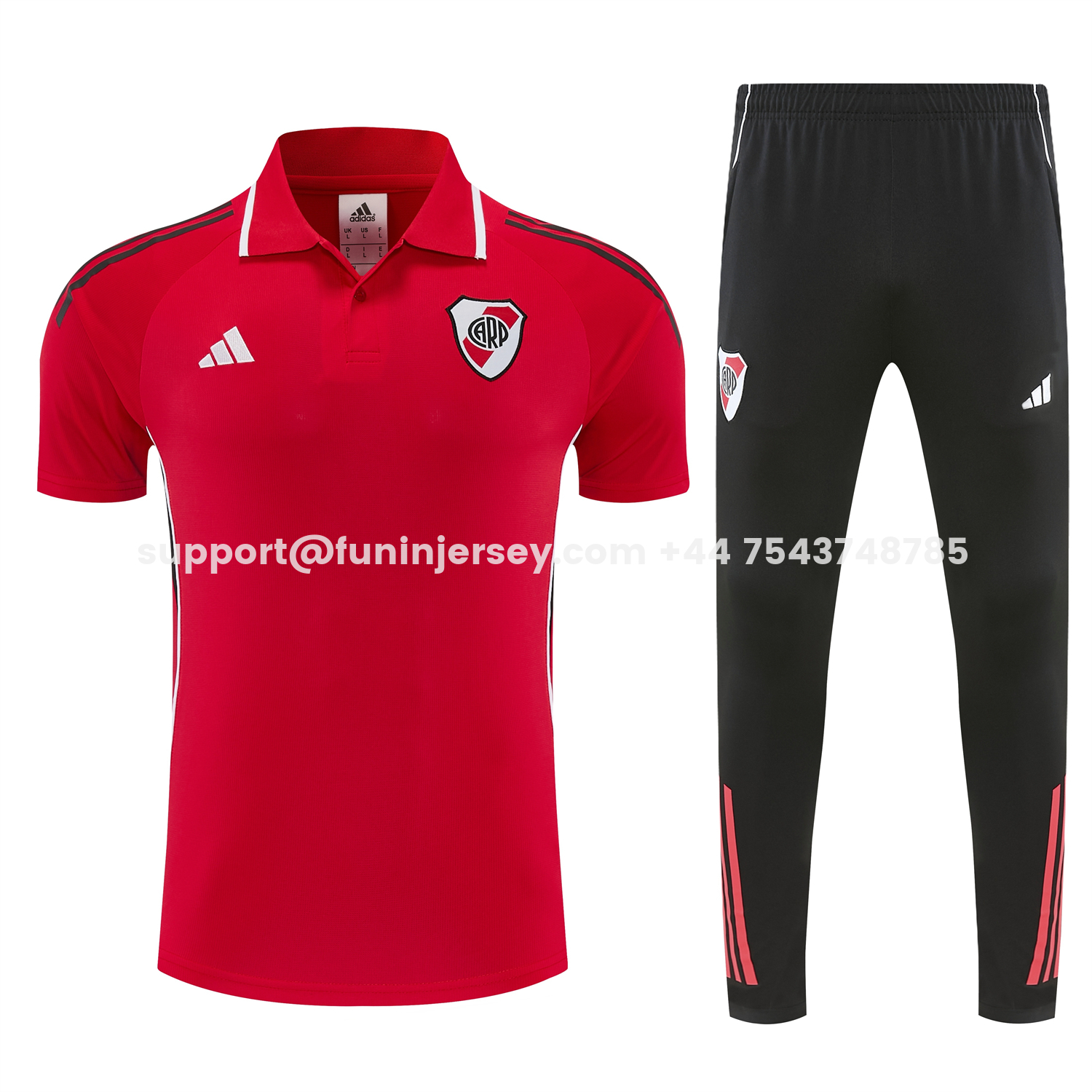 Funinjersey-River Plate 25-26 POLO Short-Sleeve Training Set - Red Top and Black Pants