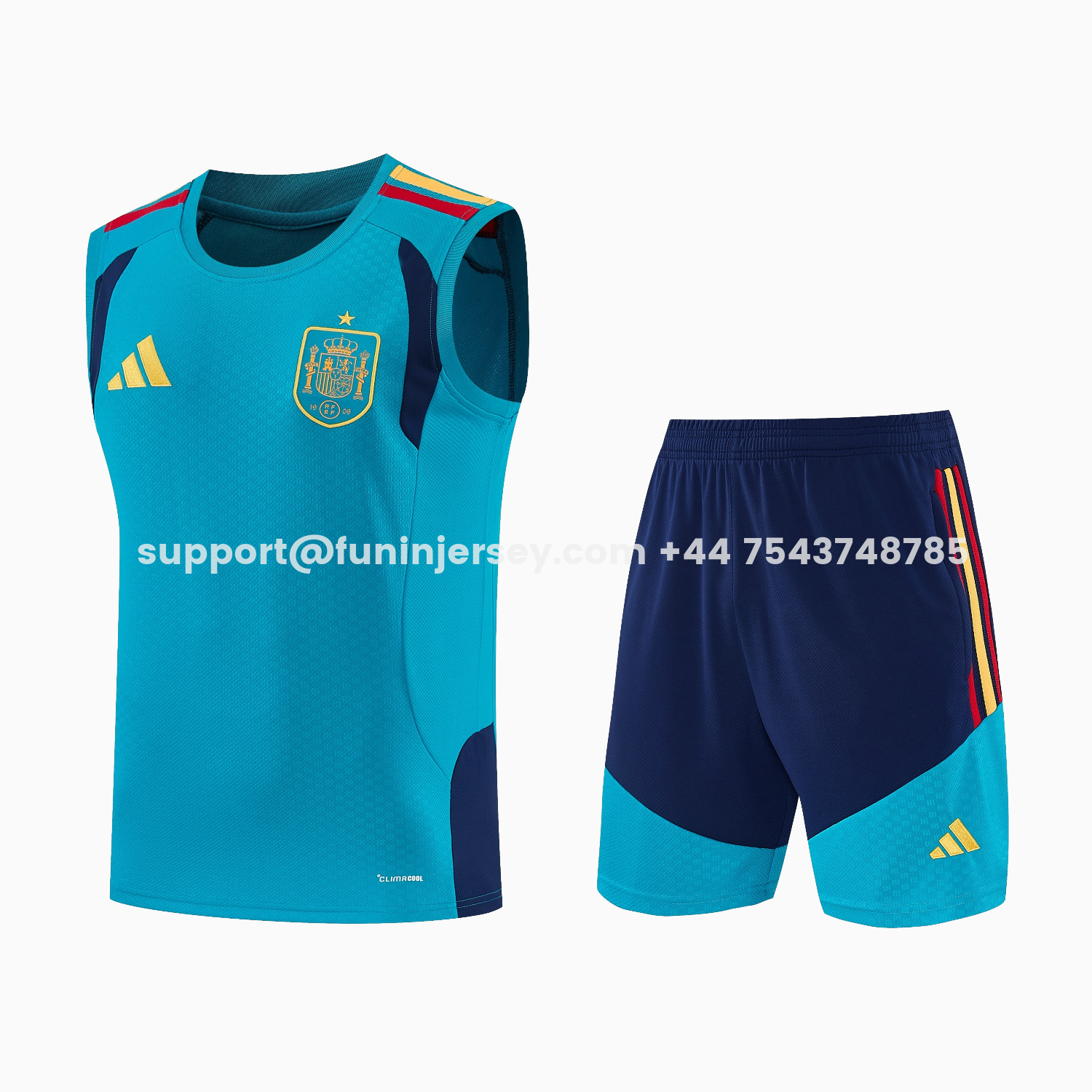 Funinjersey-Spain 2026 Vest Training Set - Light Blue Top & Dark Blue Pants