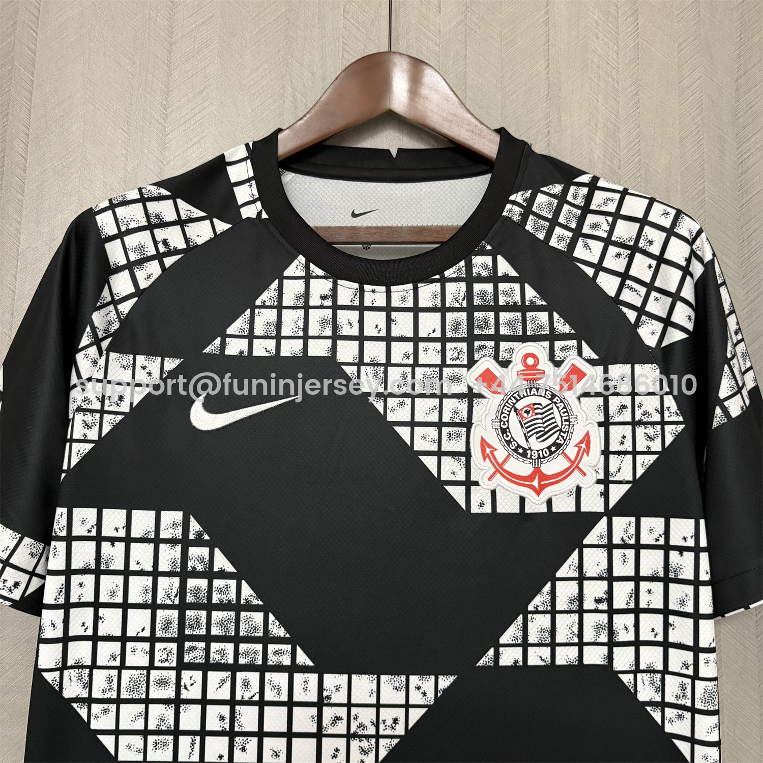 Funinjersey-Corinthians 2025-26 White And Black Pre-Match Jersey - Fans Version