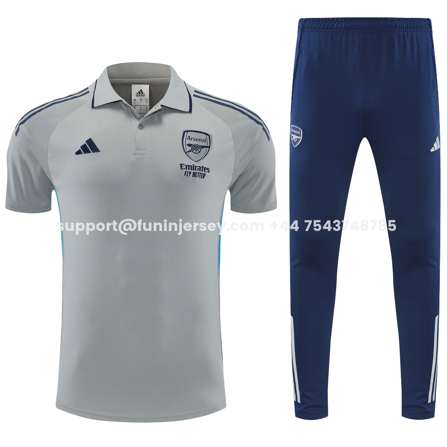 Funinjersey-Arsenal 25-26 POLO Short-Sleeve Training Set - Grey Top and Deep Blue Pants