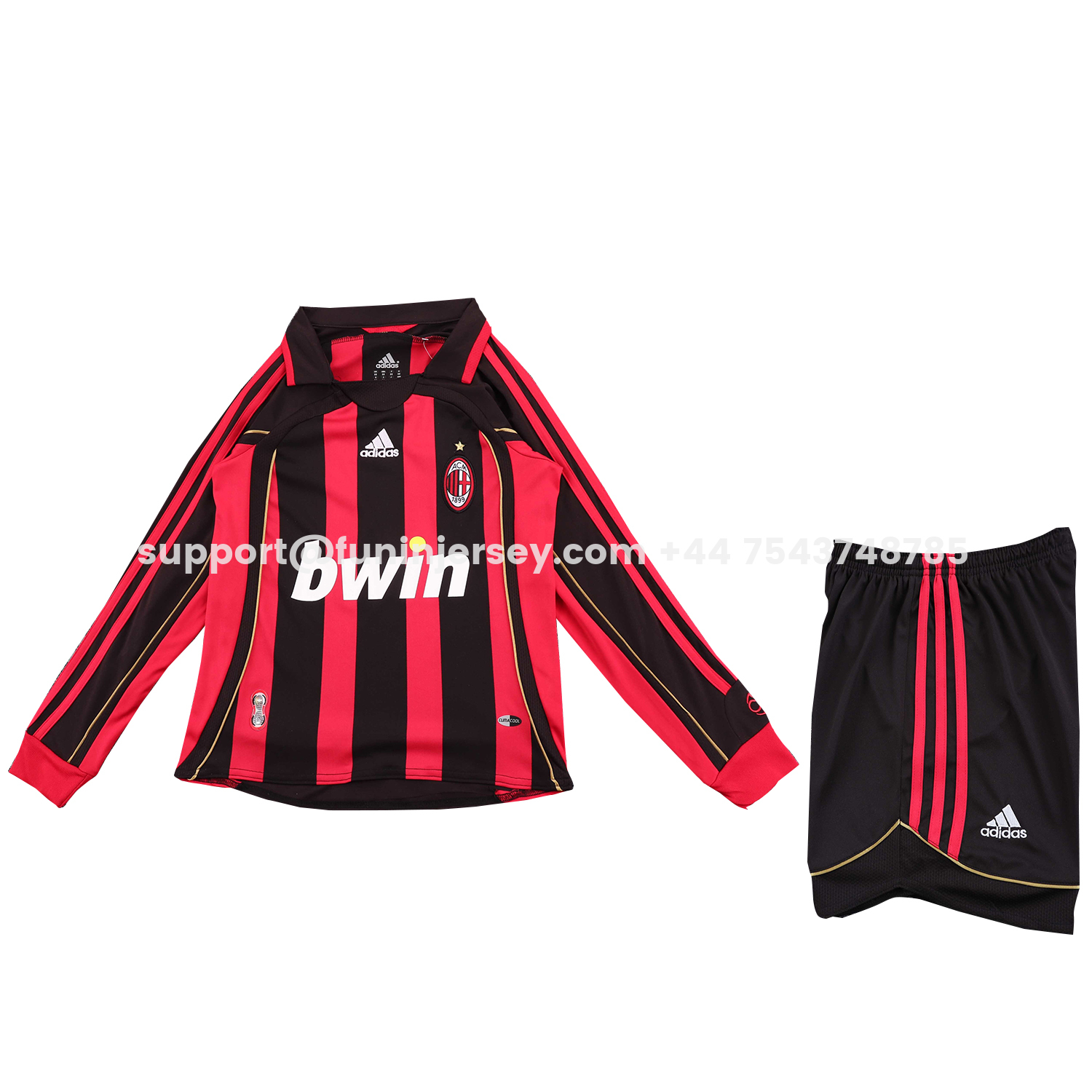 Funinjersey-Retro AC Milan 2006-07 Home Long Sleeves Kids Kit