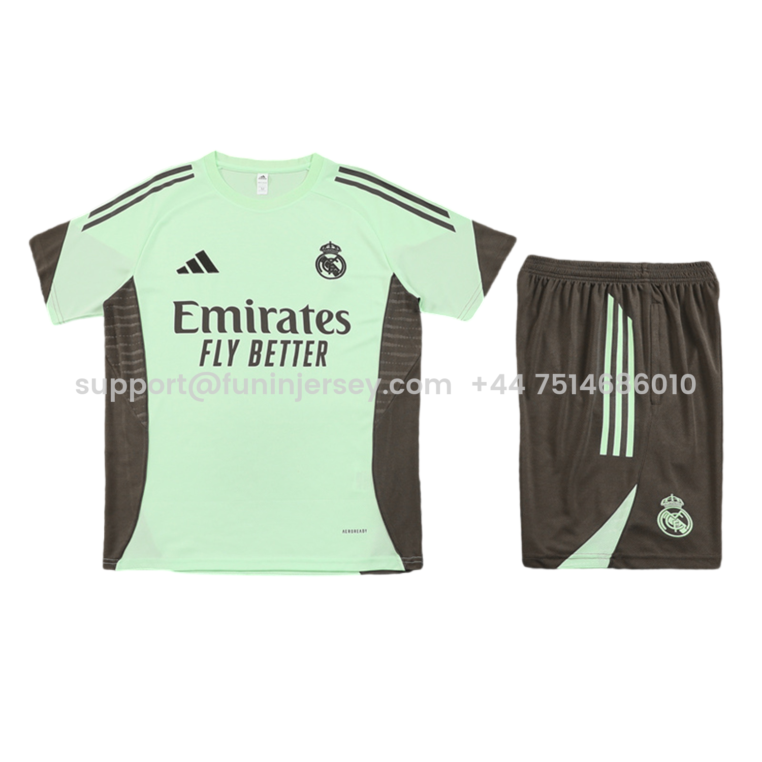 Funinjersey-Real Madrid 25-26 Short-Sleeve Training Set - Light Green Top and Dark Khaki Shorts