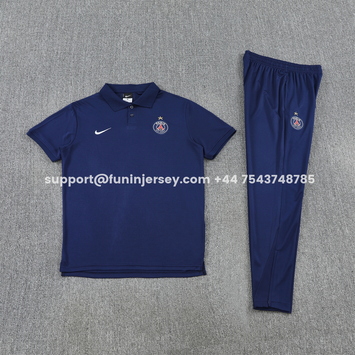 Funinjersey-Paris Saint-Germain PSG 25-26 POLO Short-Sleeve Training Set - Dark Blue Top and Pants
