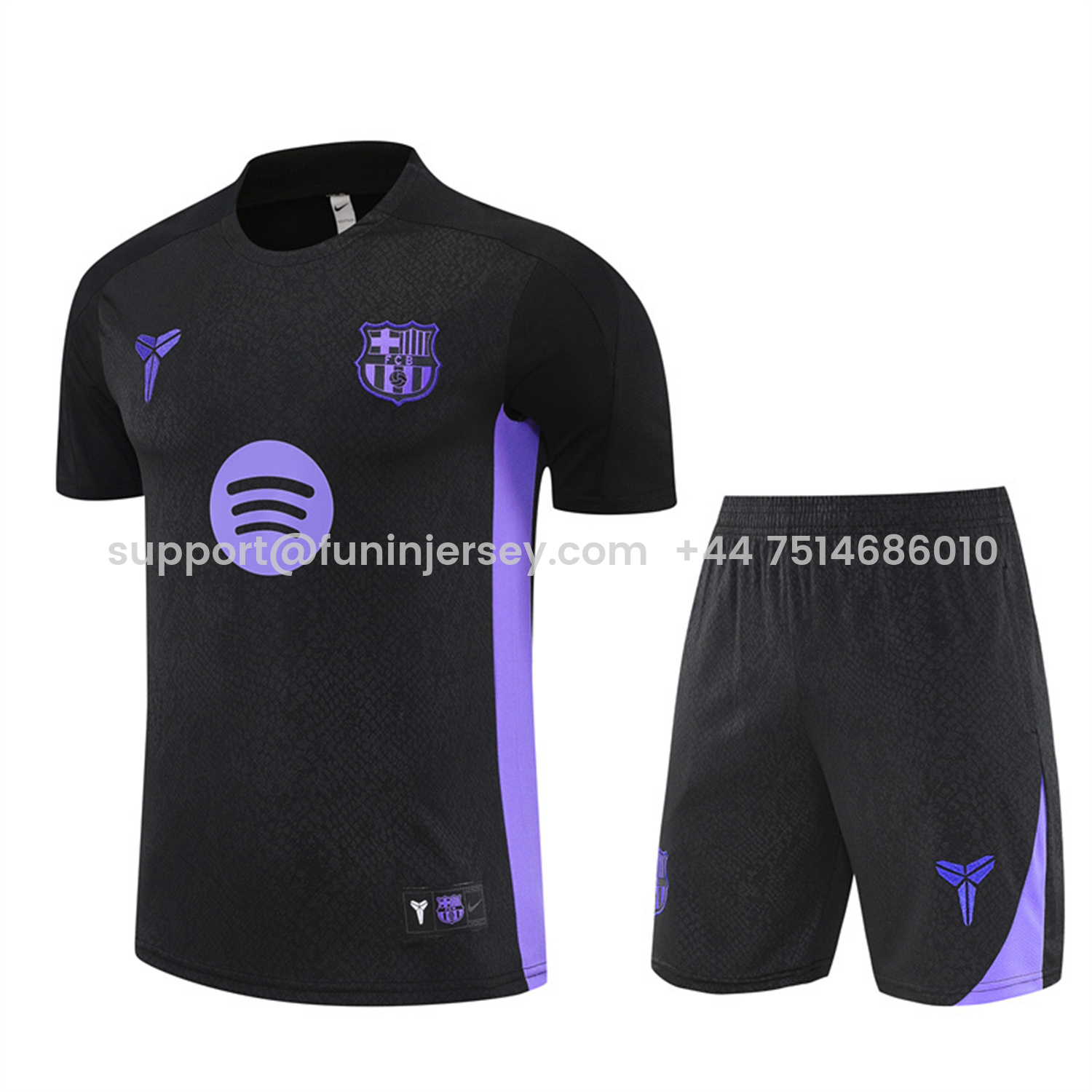 Funinjersey-Barcelona 25-26 X KB Short-Sleeve Training Set - Black Blue Top & Black Shorts