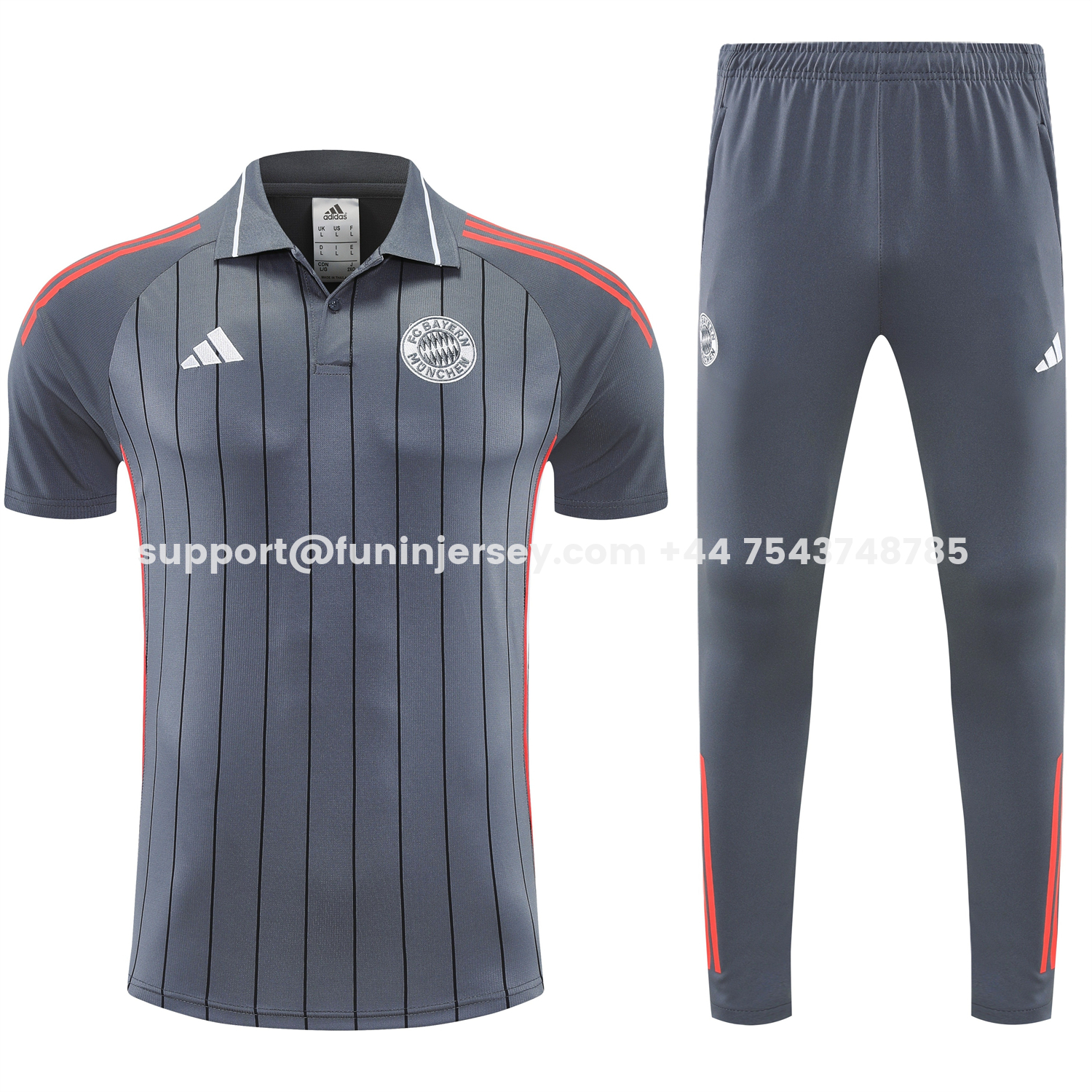Funinjersey-Bayern Munich 25-26 POLO Short-Sleeve Training Set - Deep Grey Top and Pants